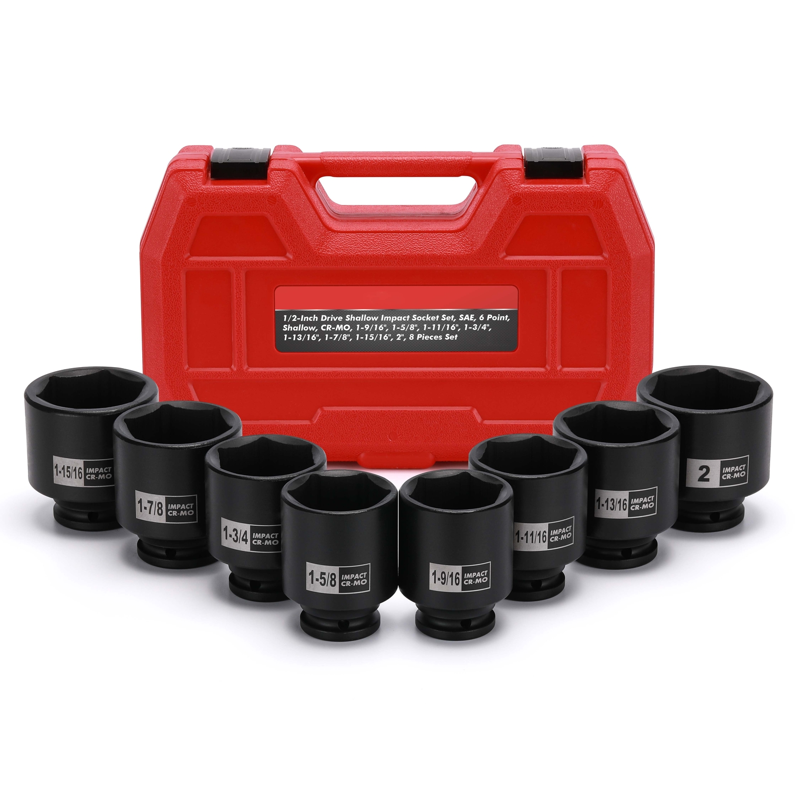 8pcs 1/2″ Drive Shallow Spindle Axle Nut Impact Socket Set,1-9/16″ to 2″ CR-MO