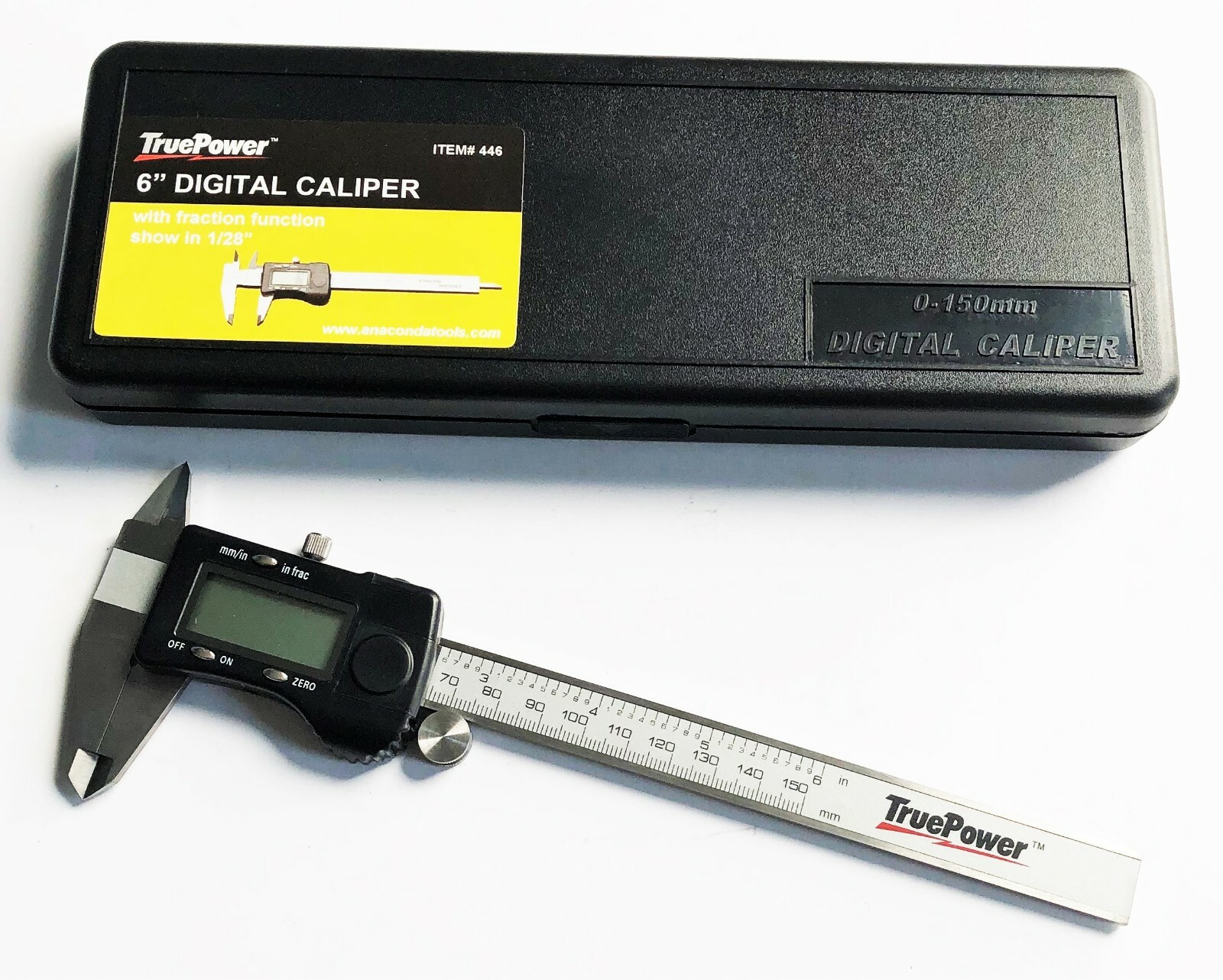 TRUE POWER 6″ DIGITAL CALIPER STAINLESS FRACTIONAL SAE METRIC DECIMAL LCD SCREEN