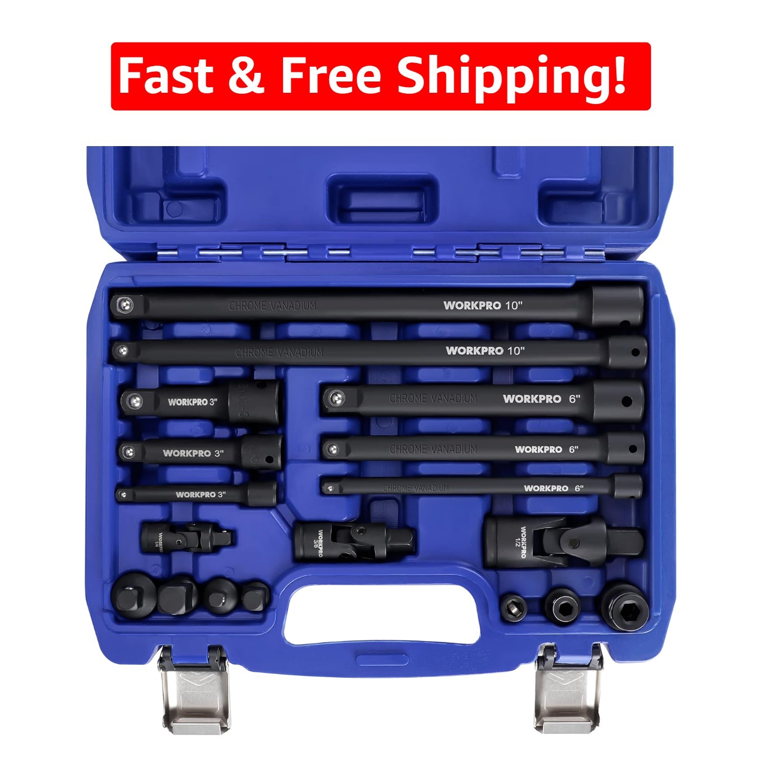 Durable 18-Piece Socket Extension Set with Ratchet and Professional Storage Case