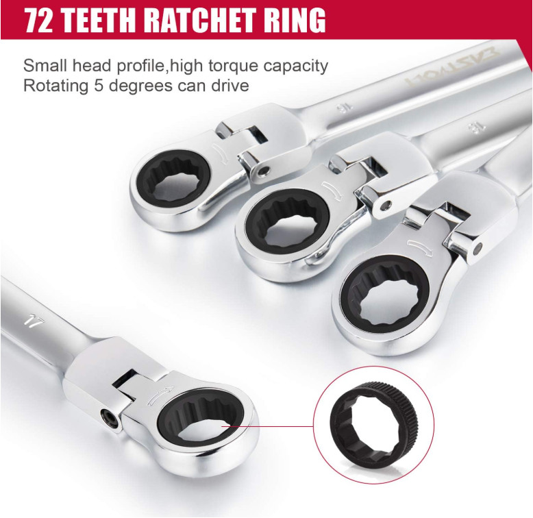 Metric Ratchet Wrench Set, 12PCS, 8-19mm, Combination Ended Spanner with Toolbox