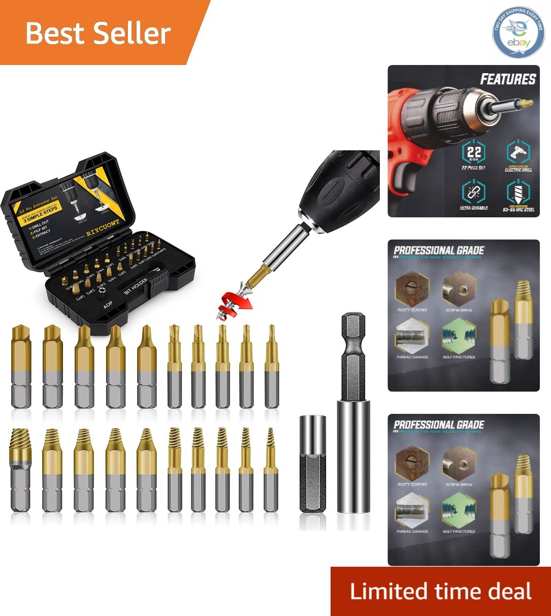22-Piece High-Speed Steel Titanium Screw Extractor Set – Effortless Removal Tool