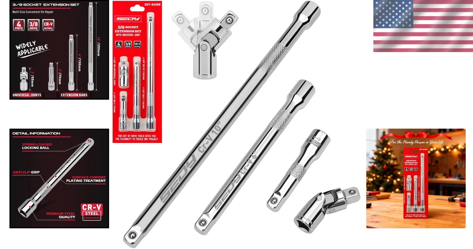 Chrome Vanadium 4-Piece Socket Extension Bar Set – 3, 6, 10 Inches