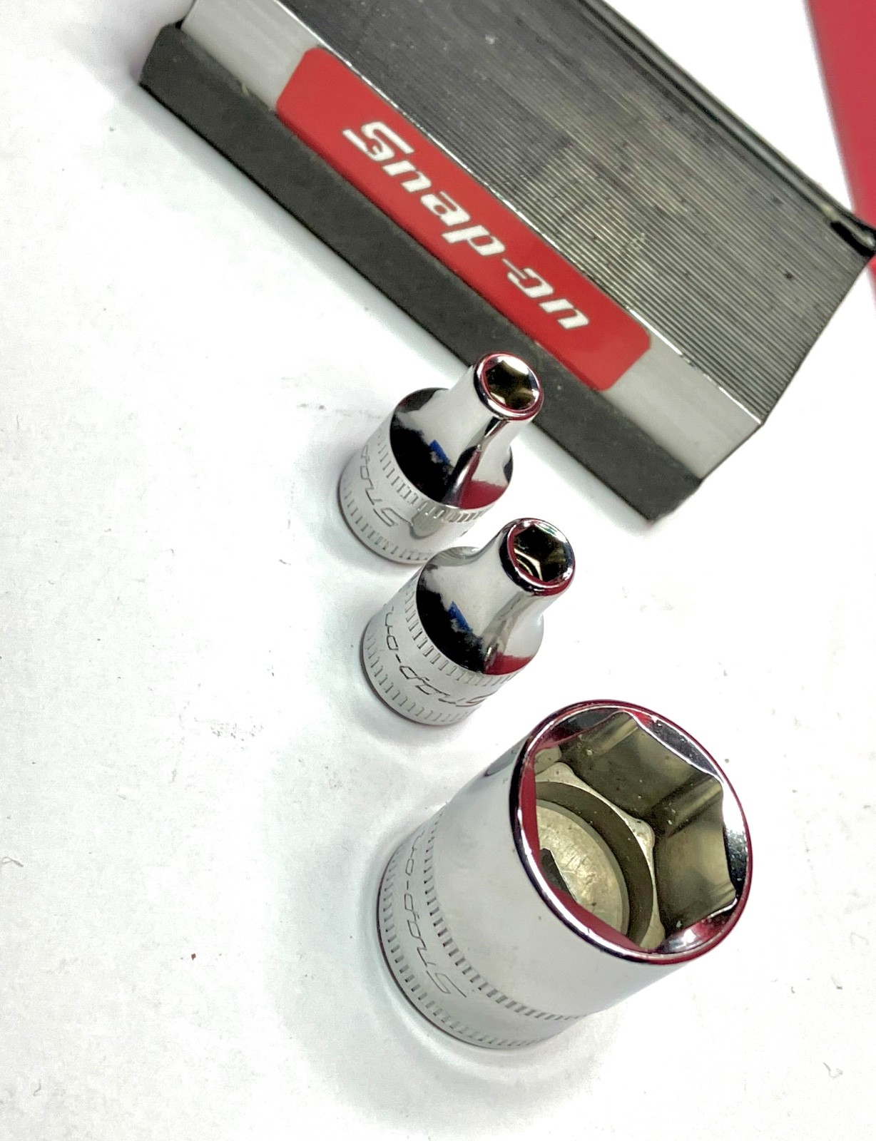 Snap On Tools NEW 1/4″ Drive 3pc Metric 6pt Shallow ADD ON Socket lot set TMM16