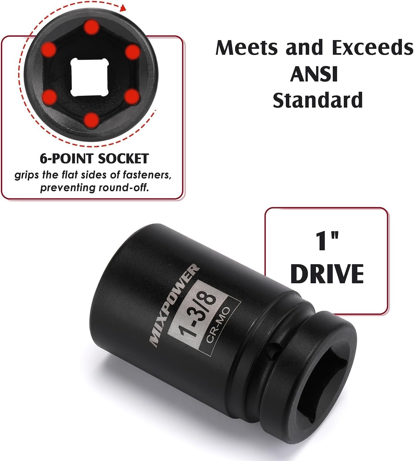 9-Piece 1″ Drive CR-MO Deep Impact Socket Set – Durable Black Phosphate Finish