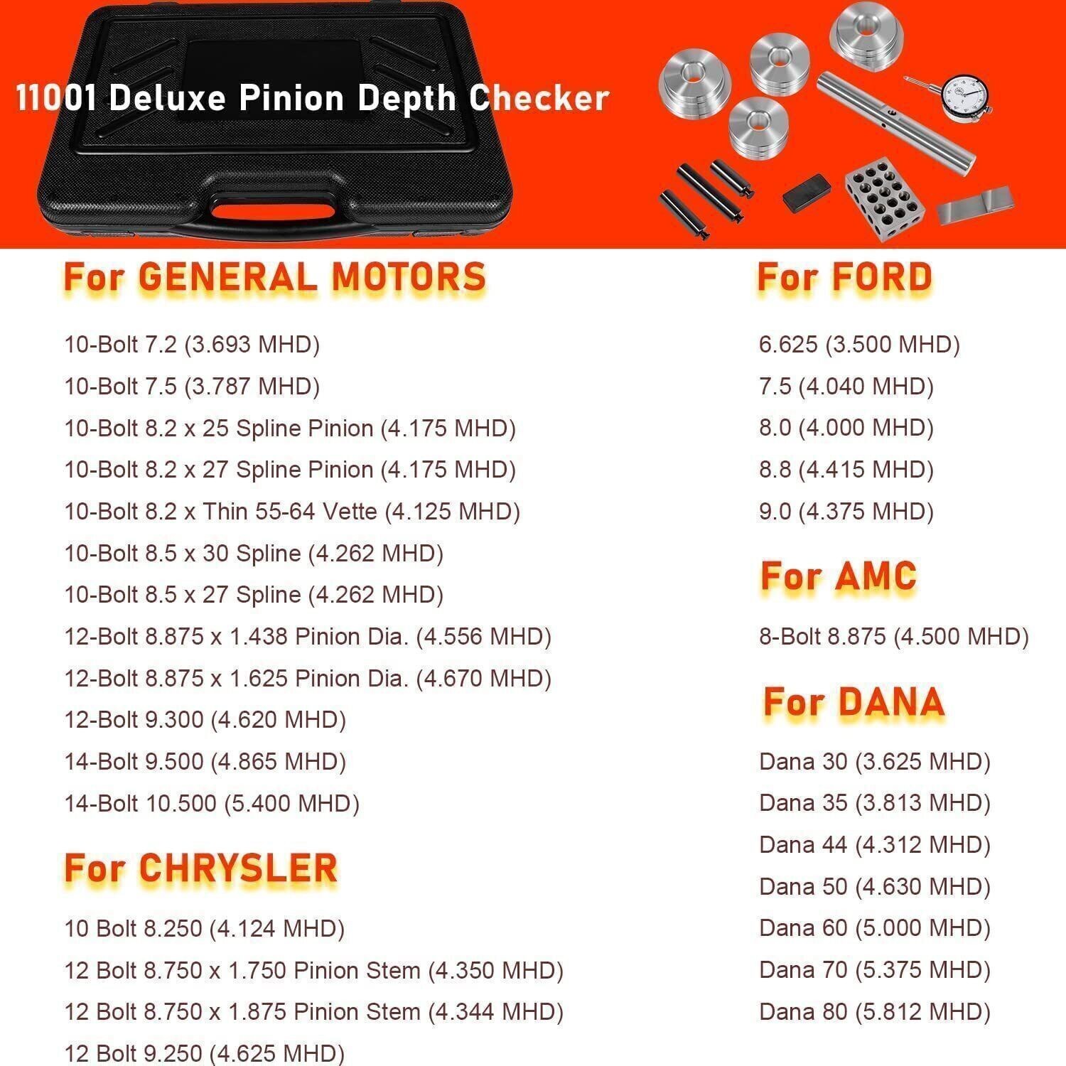 11001 Pinion Depth Checker Kit for GM Ford Dana 10-14 Bolt Differential Setup
