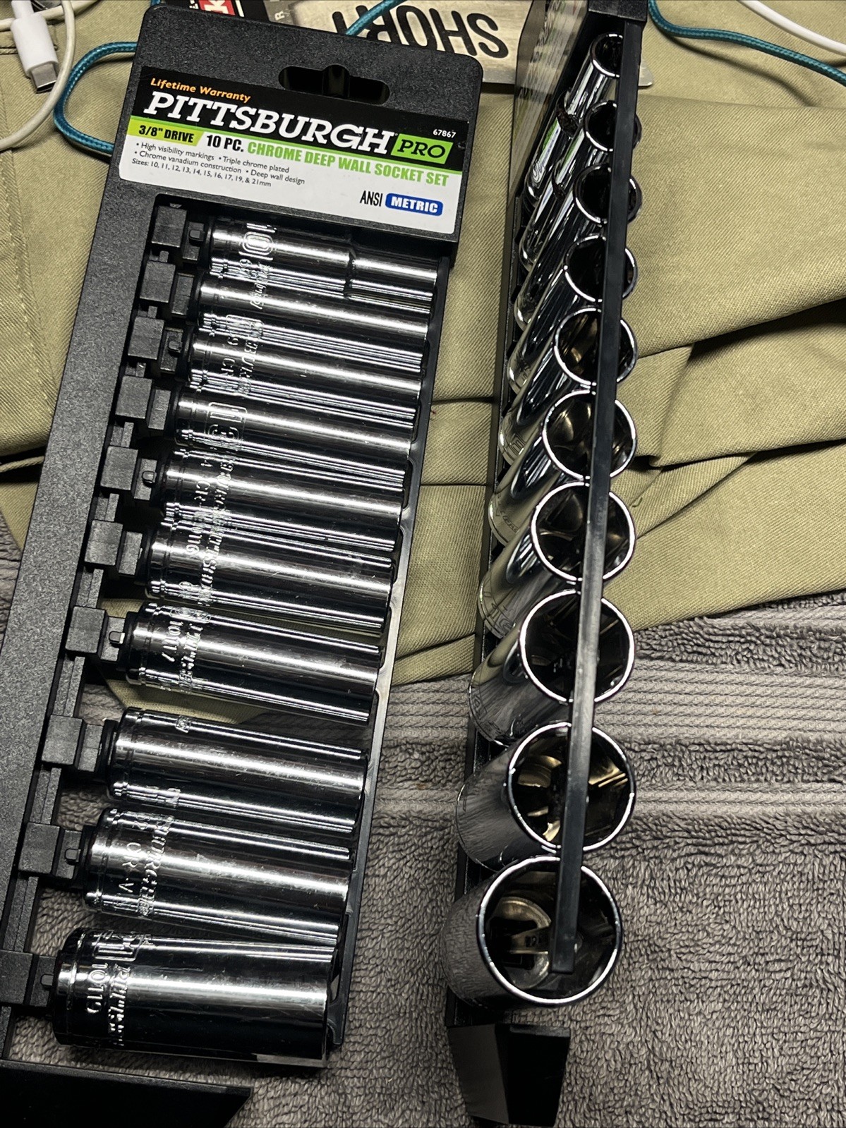 Pittsburgh Pro SAE & Metric 3/8 Drive Deep Well Socket Sets #61291 & 67867 NEW”