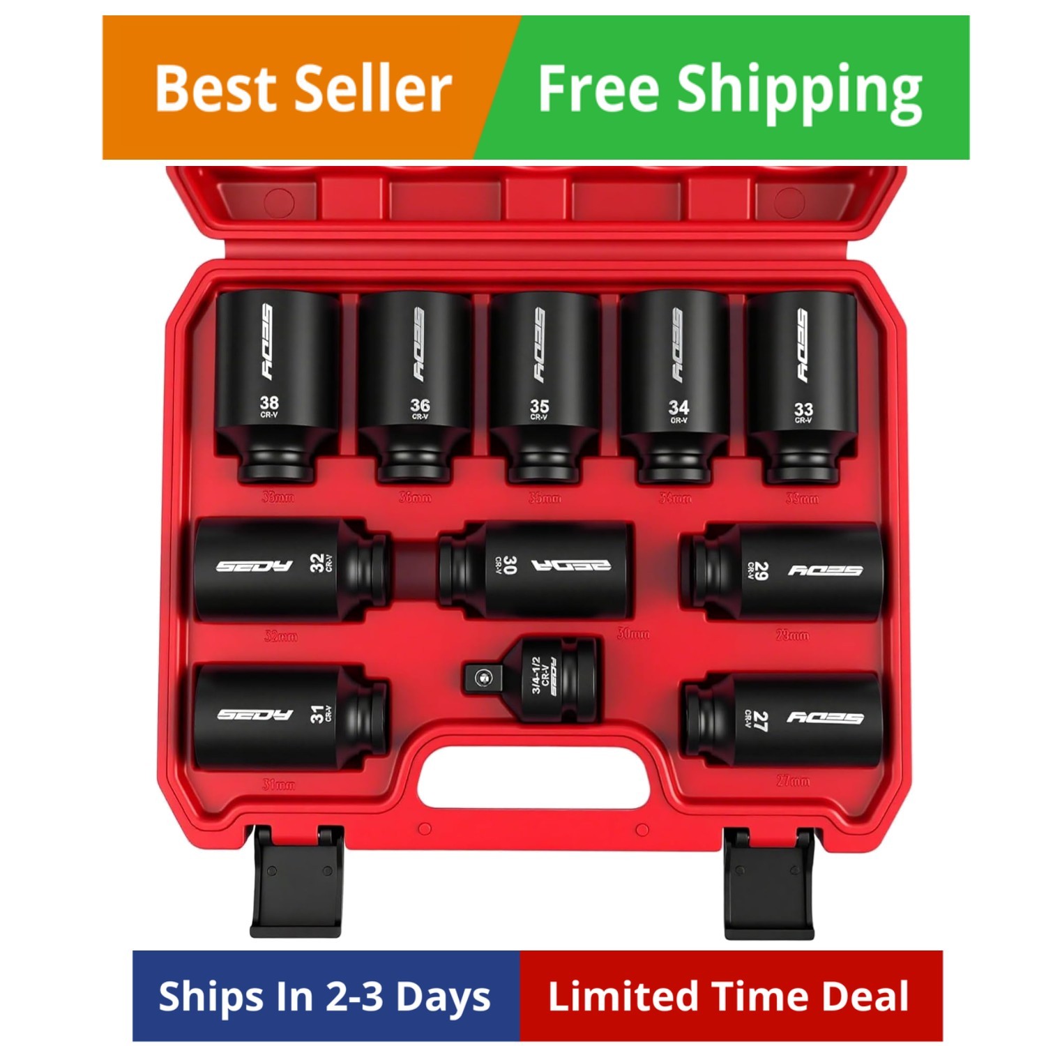 1/2 Drive Deep Impact Socket Set: 11-Piece Metric Size Wheel Axle Nut Wrench …