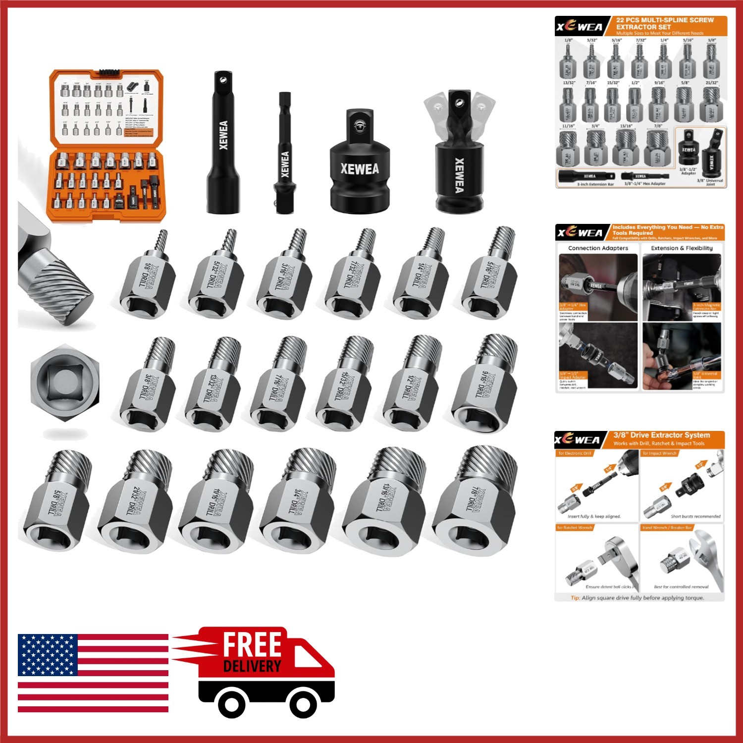 Chrome Molybdenum Steel 22PCS Screw Extractor Kit for Automotive Repair