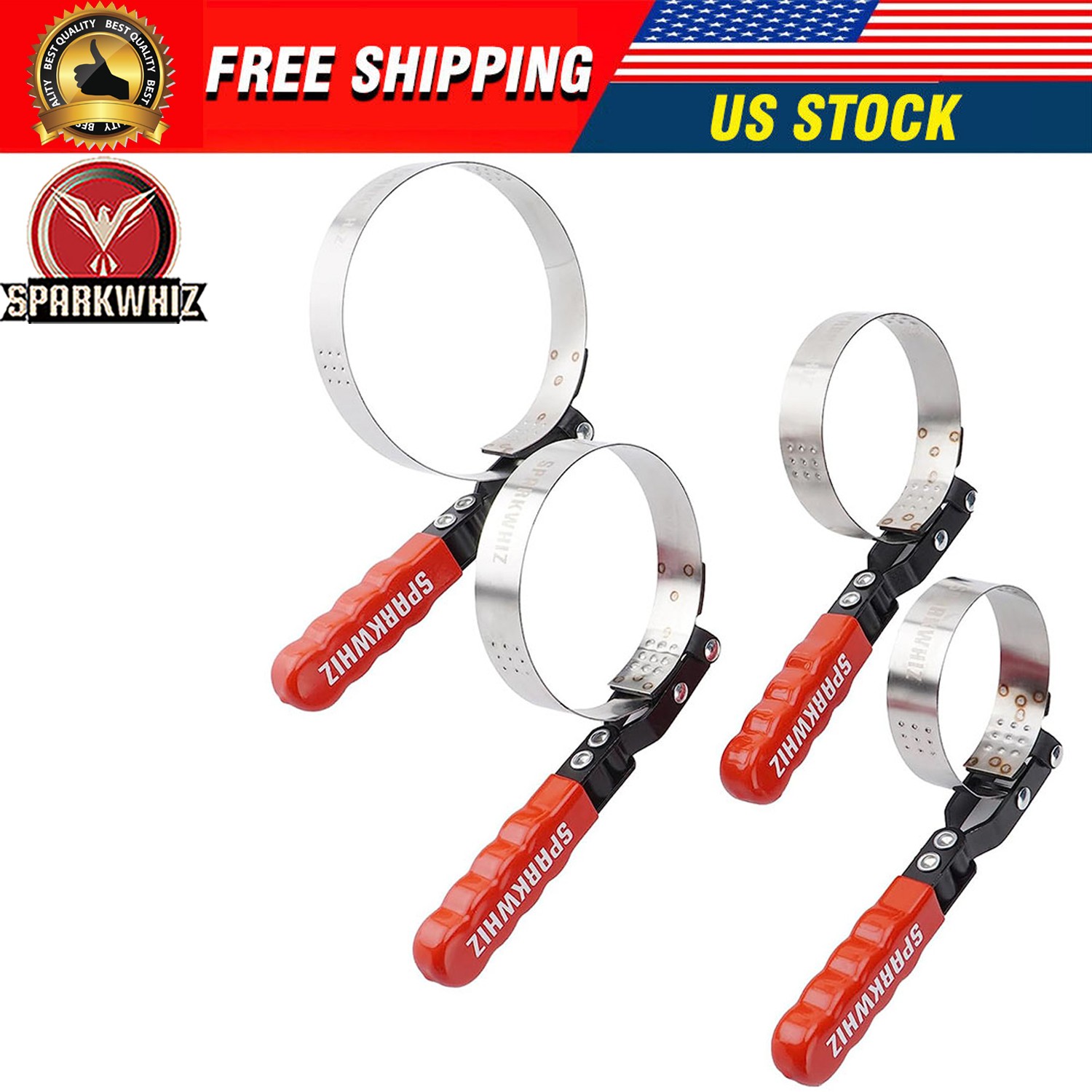 SPARKWH 4x Swivel Oil Filter Wrench Set 2-3/4″ – 5-1/4″ Oil Filter Strap Wrench