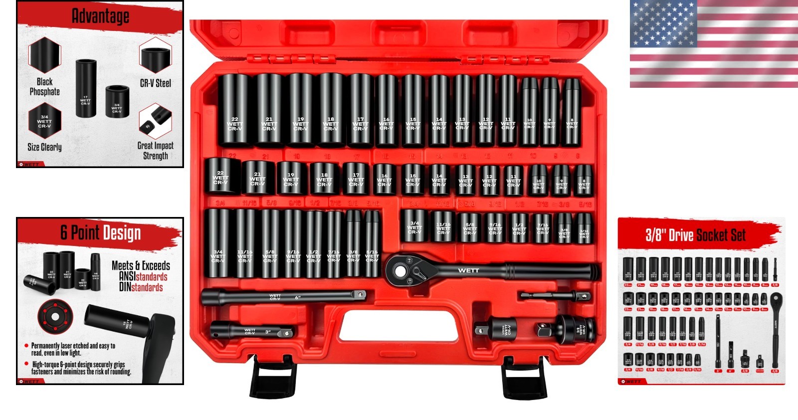 Comprehensive 50Pcs 3/8″ Drive Impact Socket Set – Includes Ratchet & Extensions