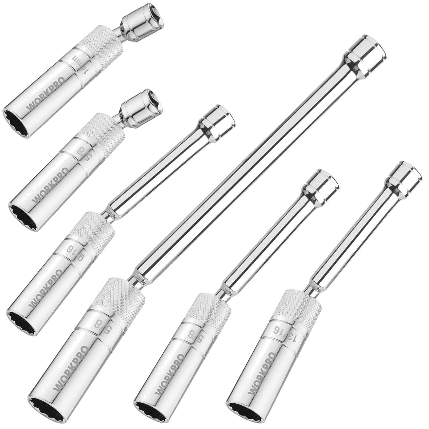 3/8″ Drive Spark Plug Socket Kit, 6PC with Extensions
