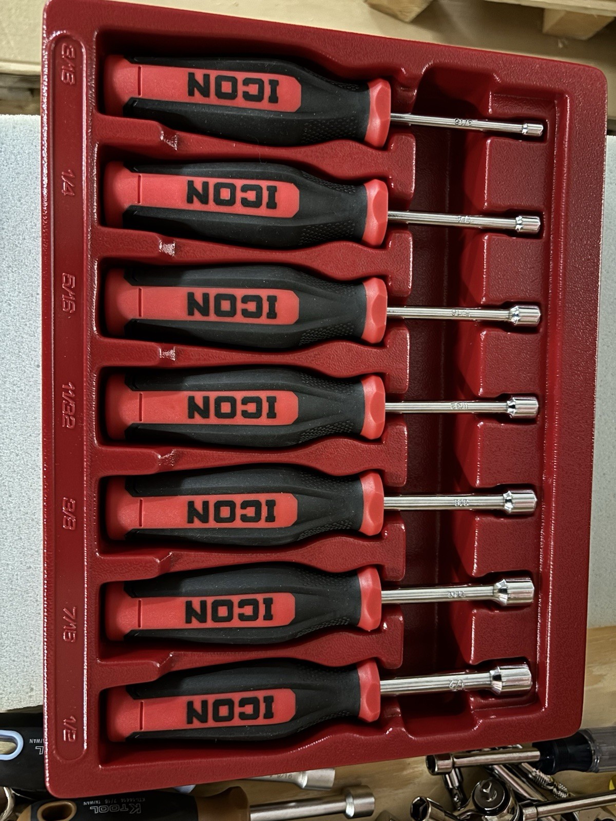 Icon SAE Hollow Shaft Nutdriver Set In Plastic Storage Container With Lid