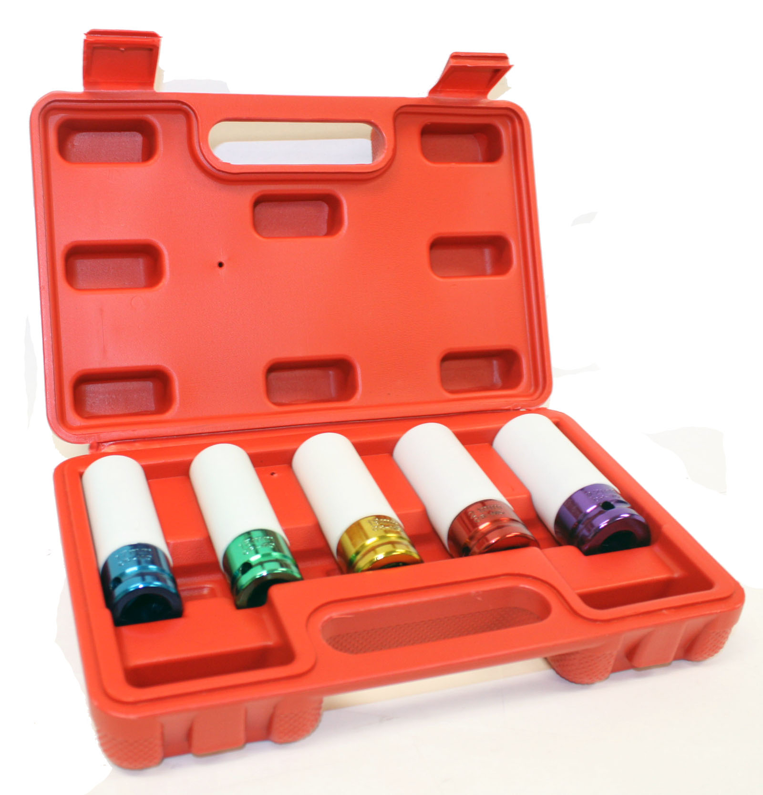 5pcs 6 Pts 1/2» Dr. Thin Wall Wheel Lug Nut Impact Socket w/Protective Sleeves
