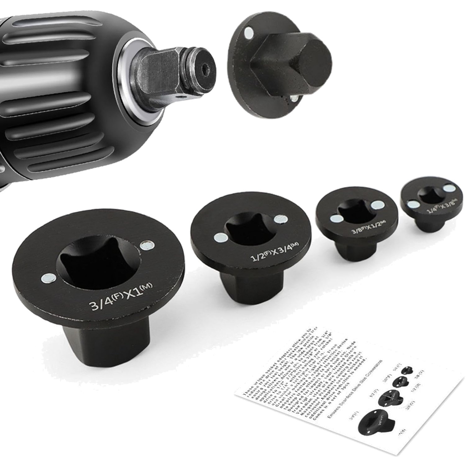 Low Profile Socket Adapter Set 4 Pcs Ratchet Drive Tight Spaces