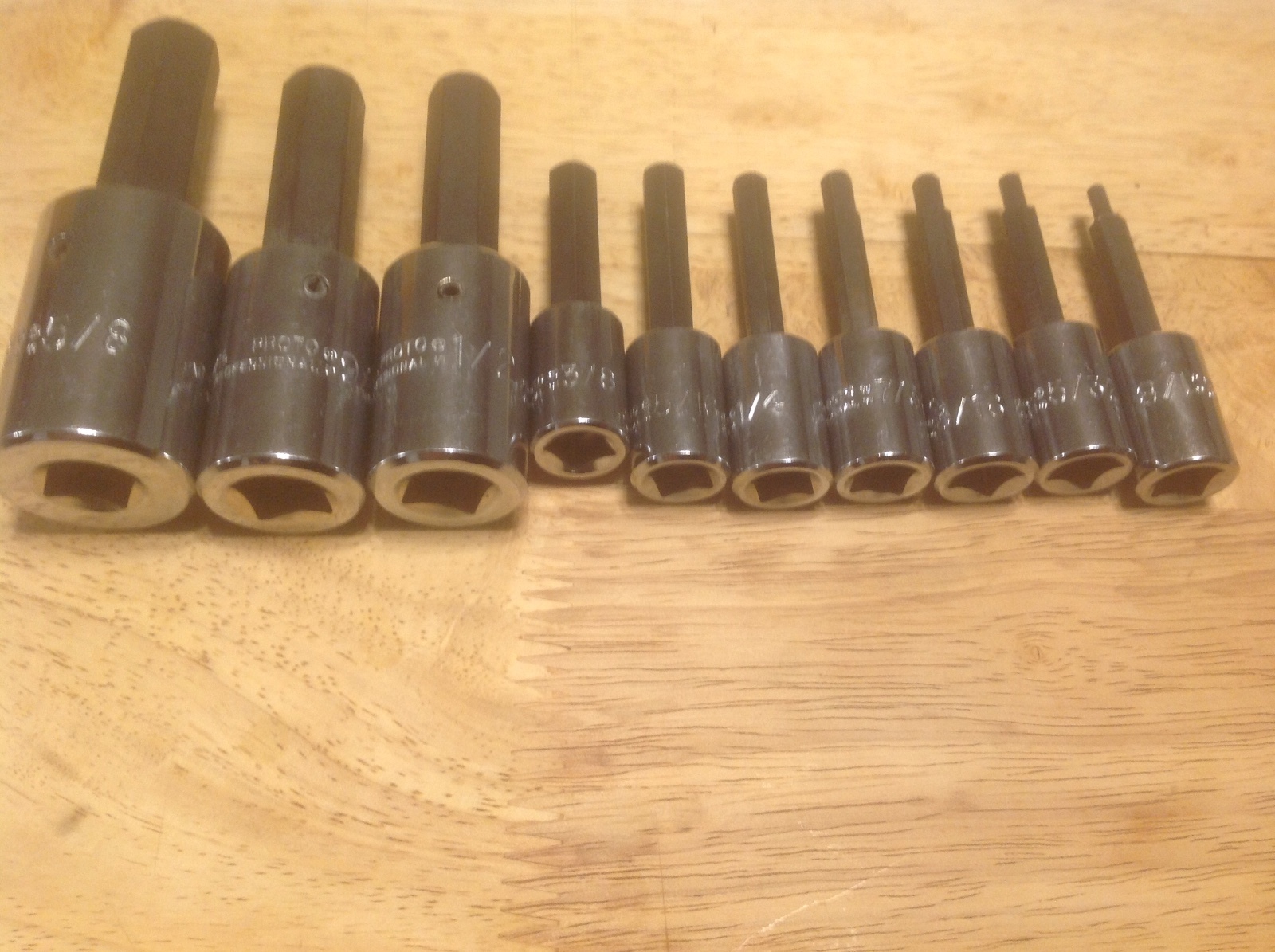10 Pc. Proto Prof. Tools 1/2″ & 3/8″ Dr. Hex Socket Set 4990-1/8″ to 5441-5/8″