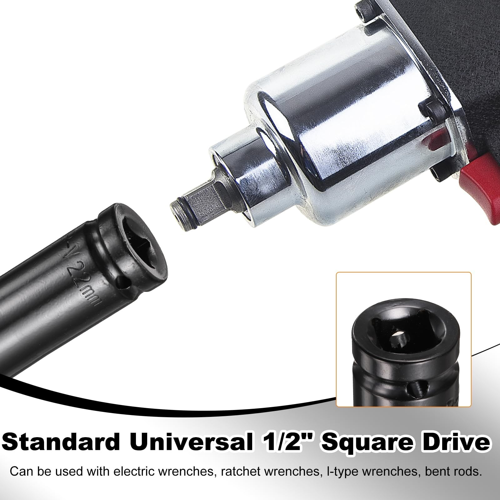 3pcs 6-Point Deep Impact Socket Set 1/2″ Drive 22mm Extra Long Heat-Treated Stee