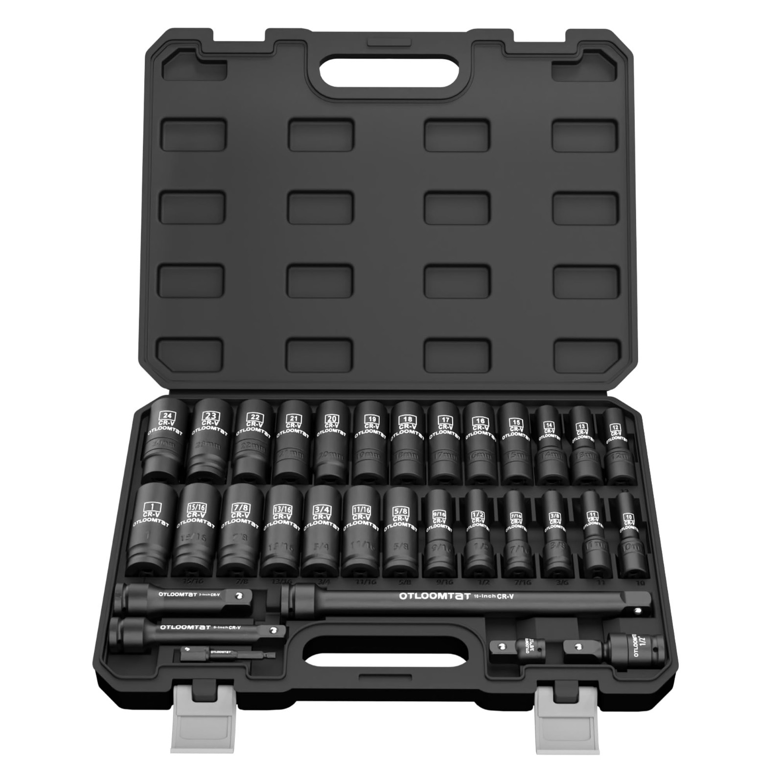 32PCS 1/2″ Drive Impact Socket Set – Heavy Duty Deep Metric/SAE, Cr-V Coating, S