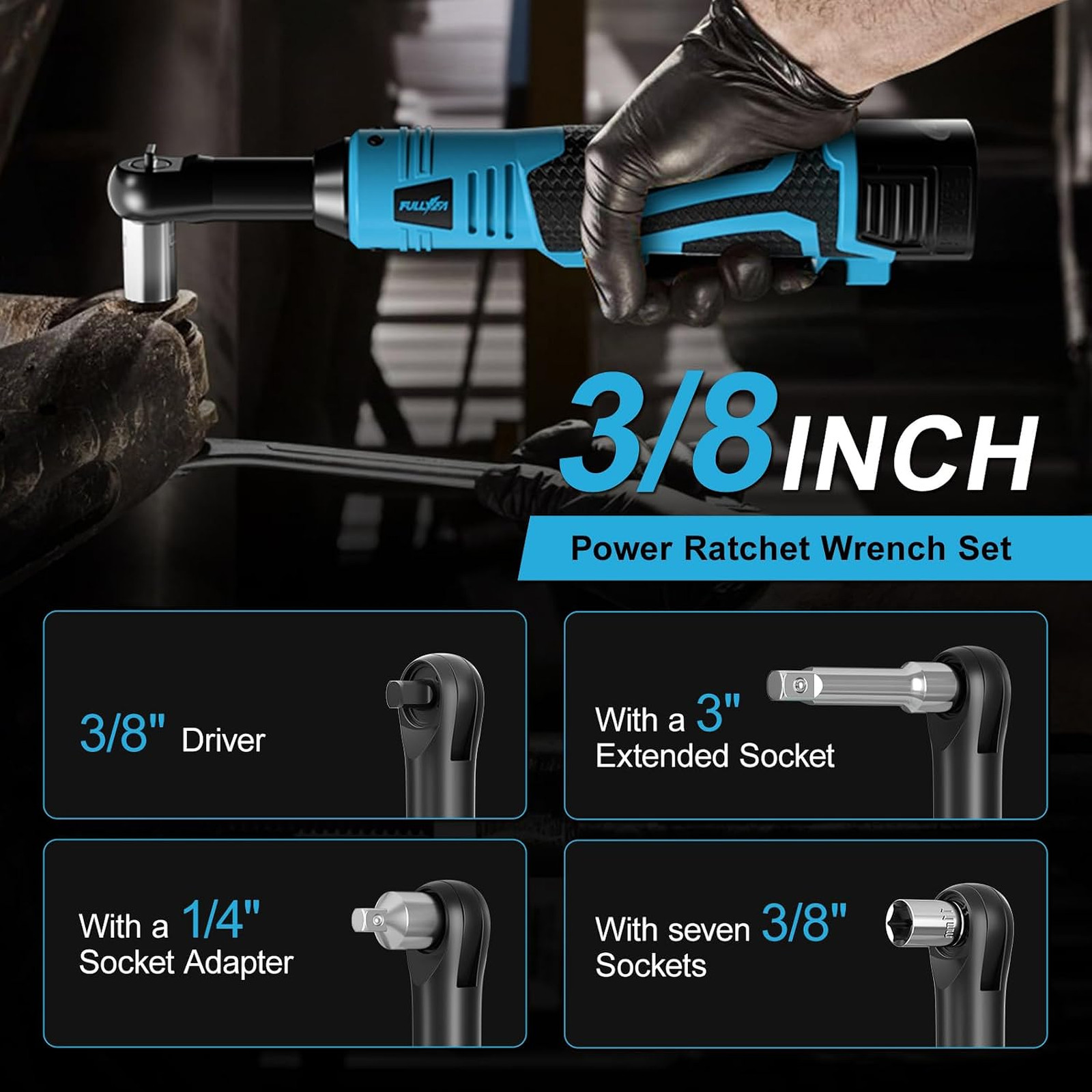 3/8″ Cordless Ratchet Wrench Set, 40 Ft-lbs, 550 RPM, 16.8V Electric Ratchet