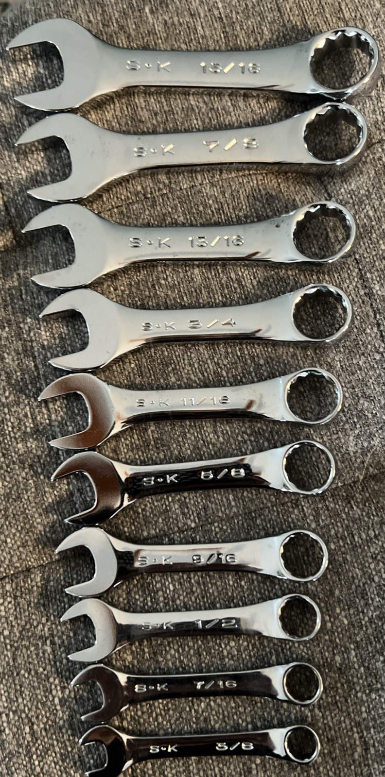 S & K 10 Pc Stubby Combo Wrench Set 3/8″-15 /16″ 12Pt Offset 88030
