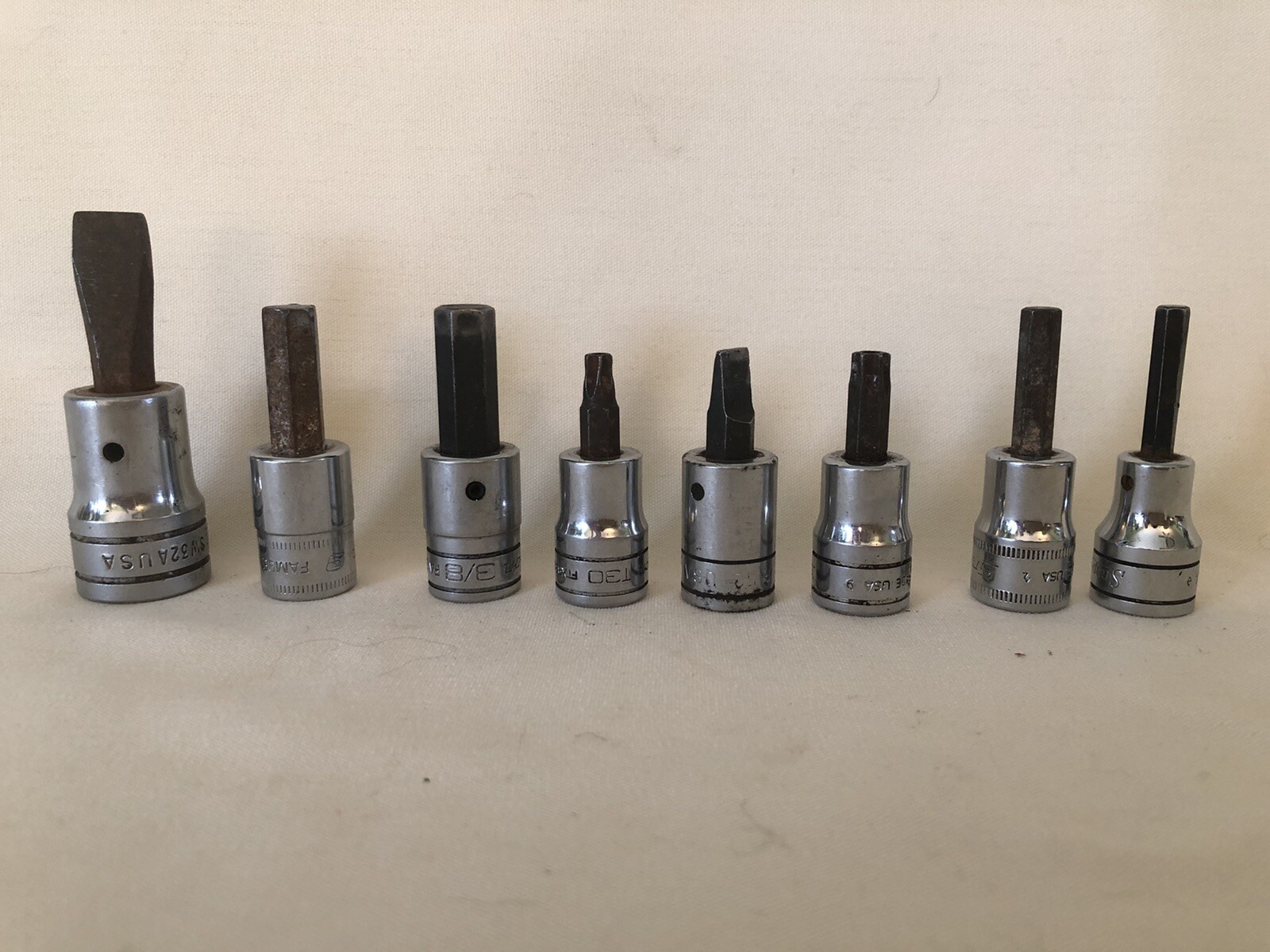 8 Snap-on Screwdriver Sockets Flat Head, Torx Hex KeyFTXR40E FTXR30E FAM6E &More