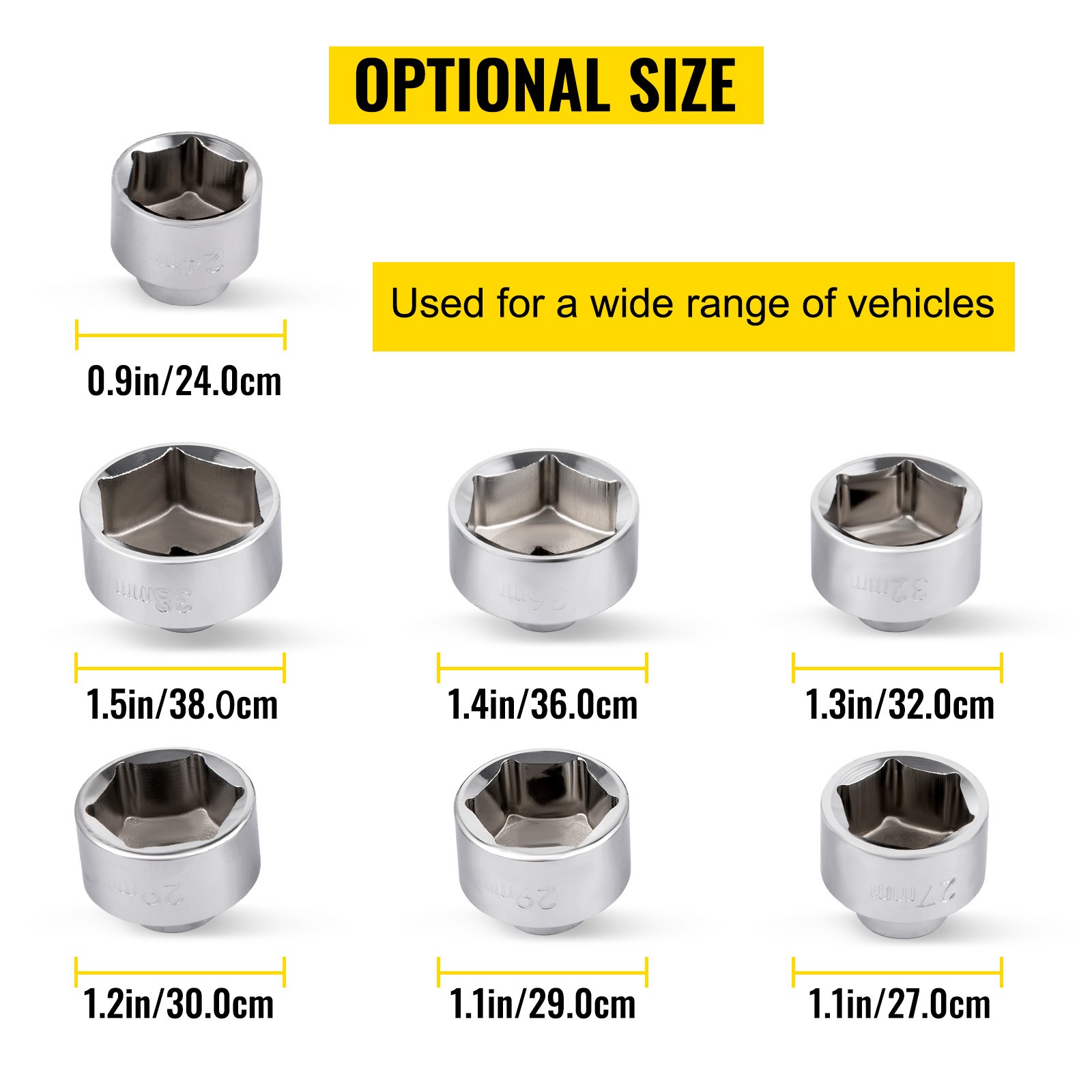 LABLT 7 Oil Filter Cartridge Socket Wrench Hex Key Metric 24/27/29/30/32/36/38mm