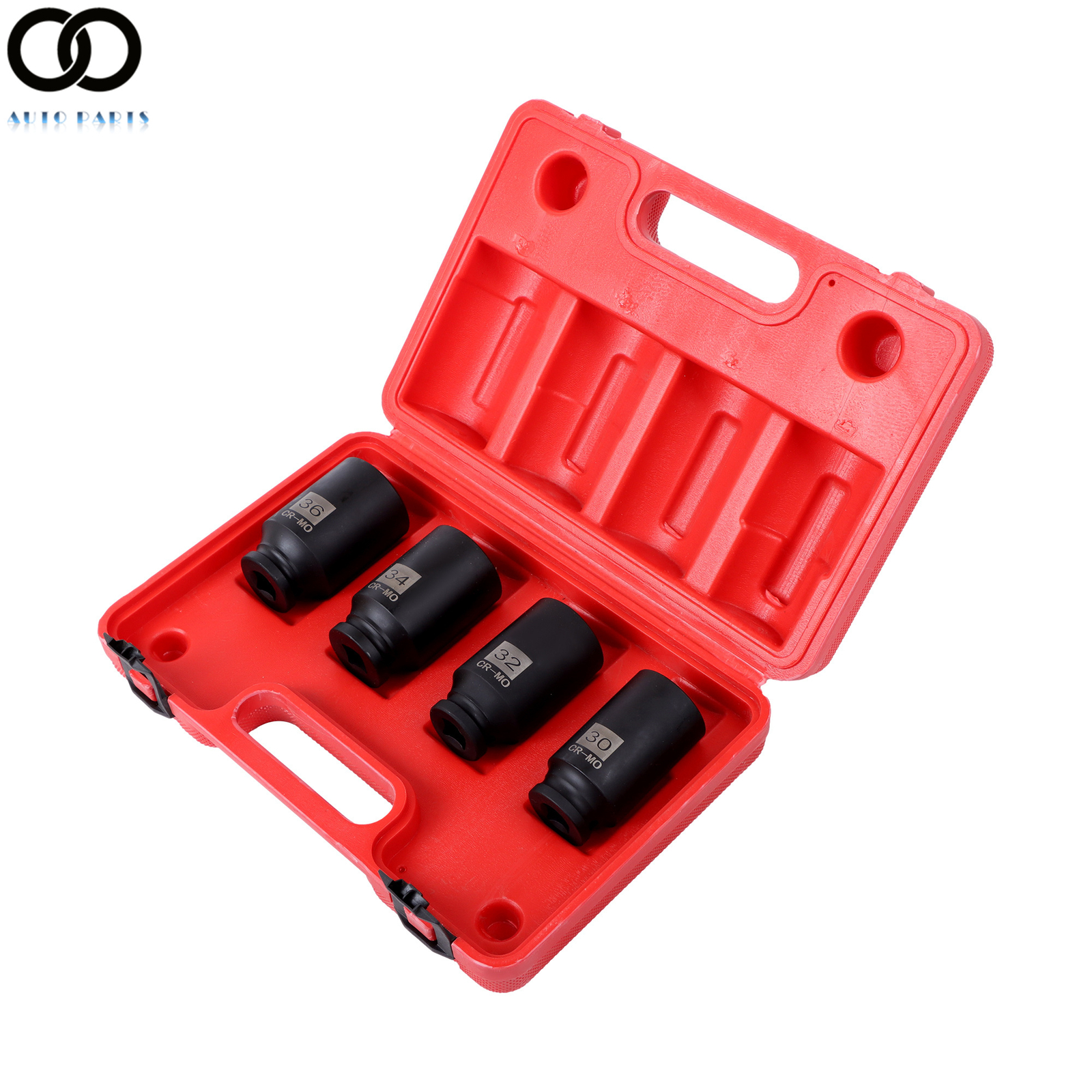 4pc 12 POINT 1/2″ Dr Deep Spindle Axle Nut Socket Set METRIC 30mm 32mm 34mm 36mm