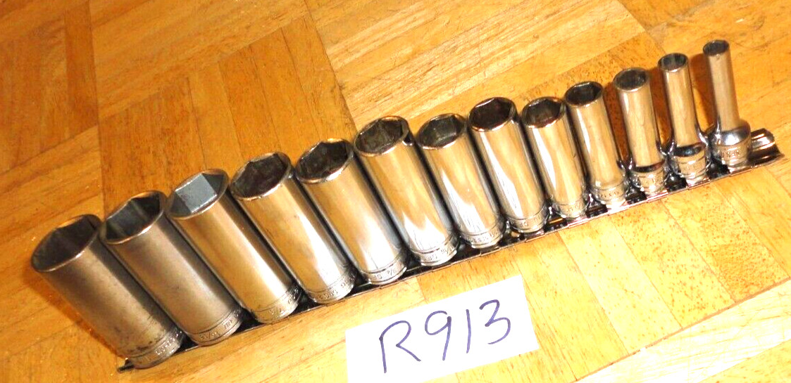 SNAP-ON TOOLS 13 PIECE 3/8 DRIVE SAE. DEEP CHROME 6 PT. SOCKET SET 1/4 TO 1 INCH