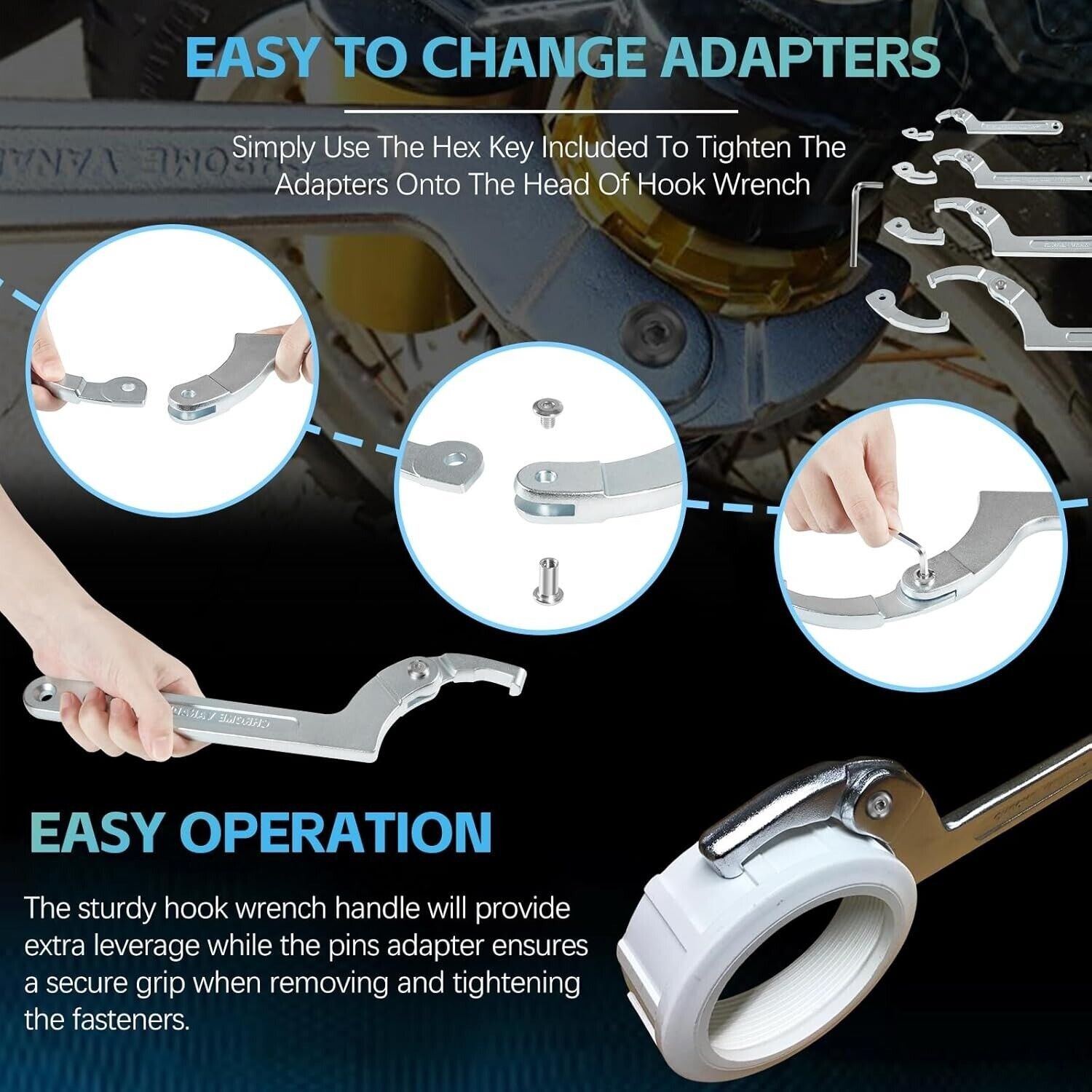 8 Pack Adjustable Hook C Pin Spanner Wrench Tool Set Nut Wrench 3/4″ to 6-1/10″