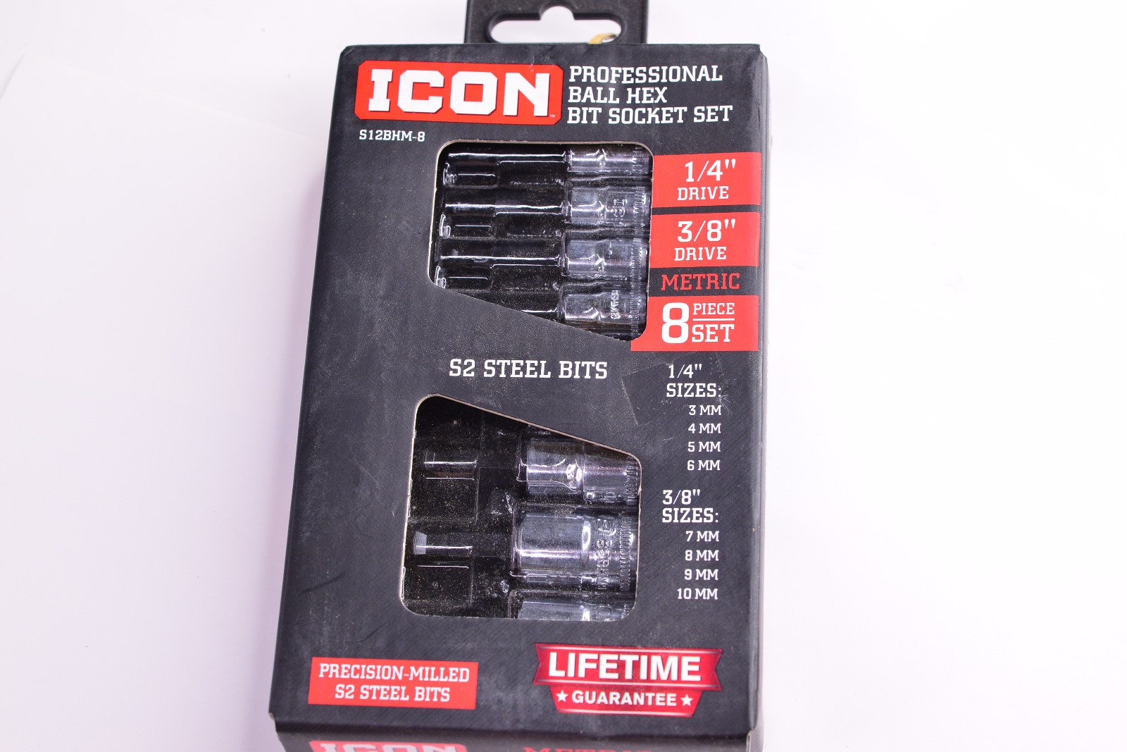 New ICON 1/4″ & 3/8″ Drive Professional METRIC Ball Hex Bit 8 pc. Socket Set
