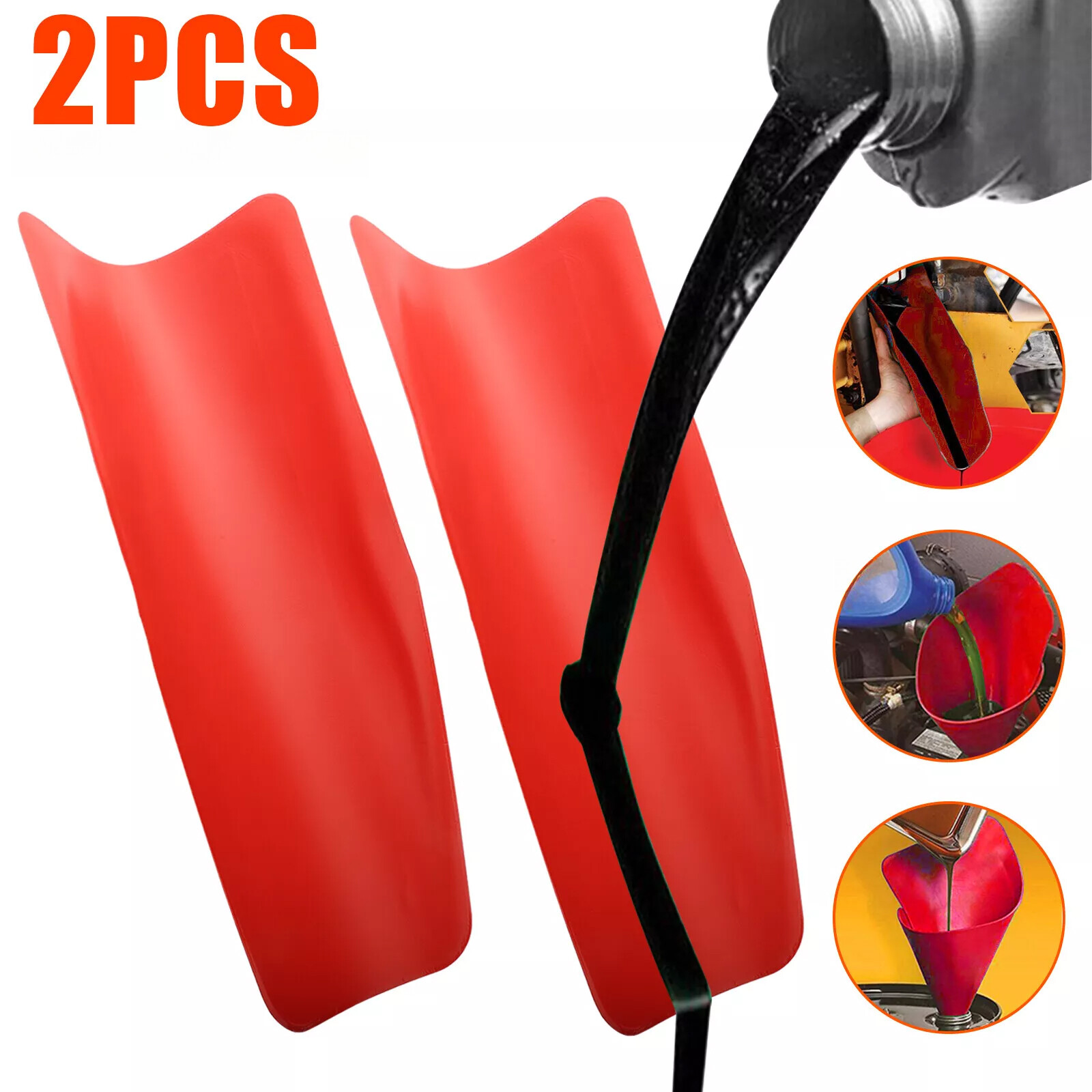 2PCS Universal Flexible Oil Draining Funnel Tool Car Fluid Filled Drainage Red