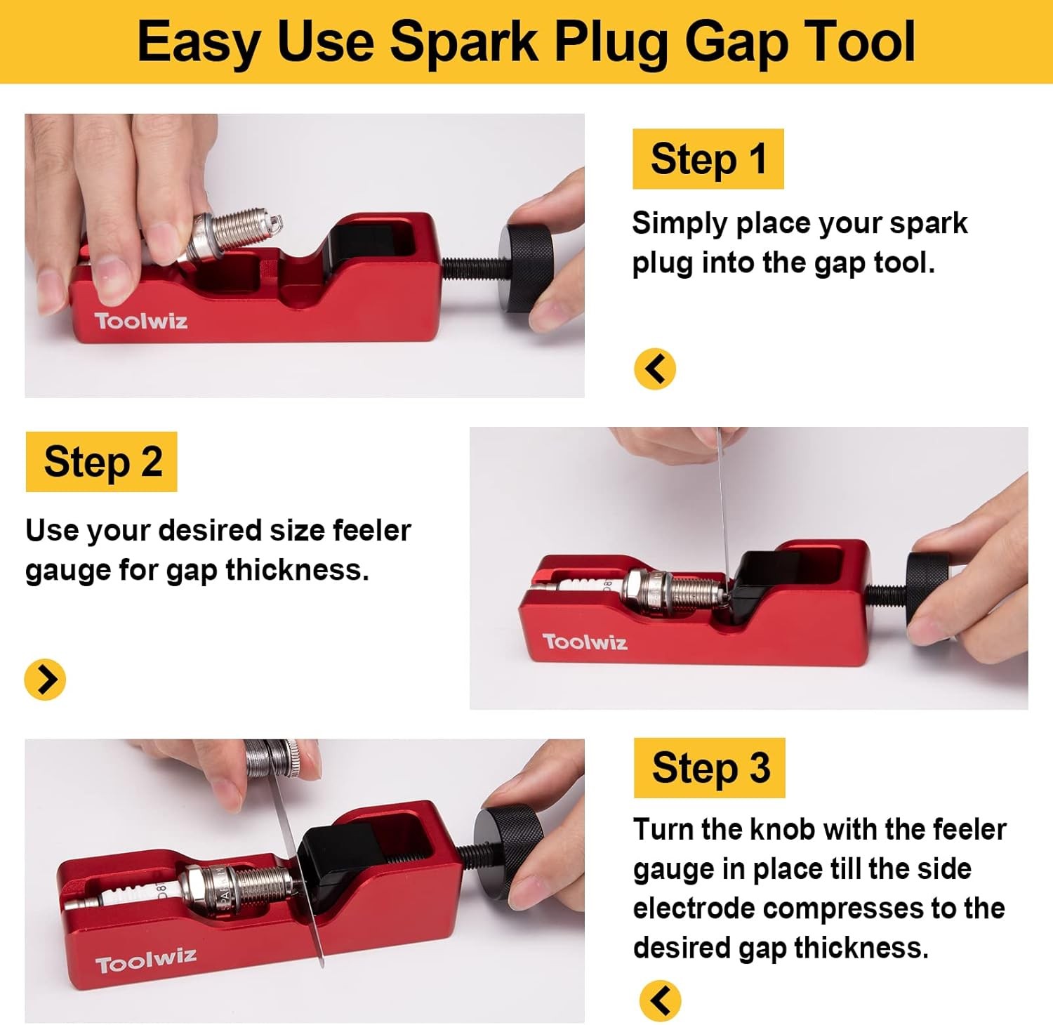 Toolwiz Spark Plug Gap Tool with 32 Blade Steel Feeler Red+Feeler Gauge