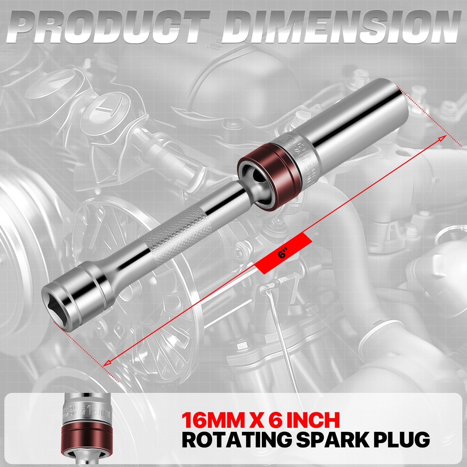 16MM SOCKET 3/8″ DRIVE RATCHET CHROME VANADIUM MAGNETIC SPARK PLUG 20� SWIVEL