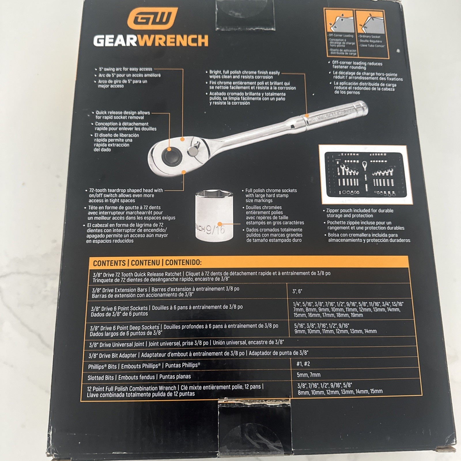GearWrench GWCBMTS54P 54-Pc 3/8″ Drive/Metric 6 pt Standard & Deep Socket Set