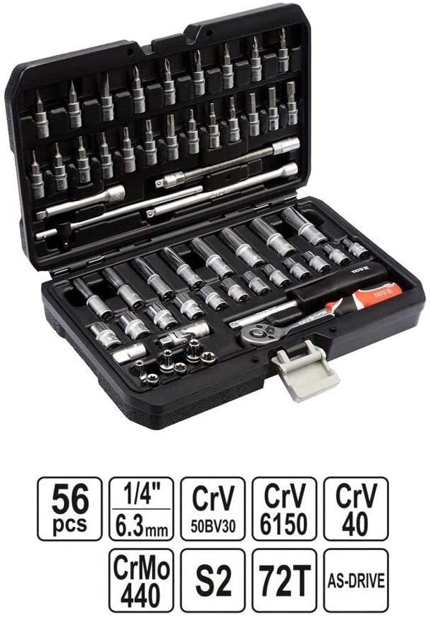 1/4″ Socket Set Ratchet 56pcs Yato Professional Tools Toolbox AS-DRIVE YT-14501