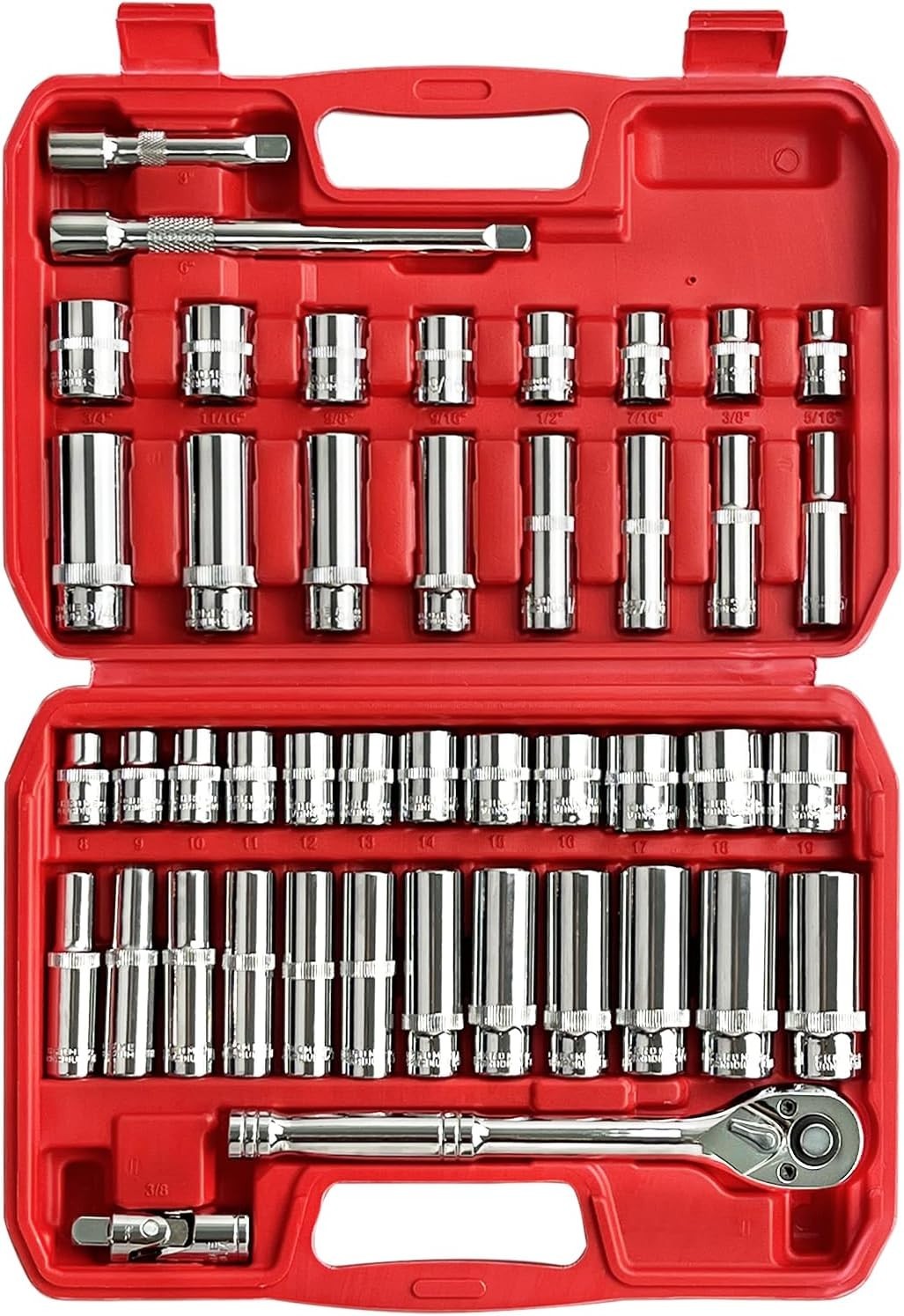 44pcs Impact Socket Set 3/8″ Drive SAE Metric Deep Shallow CR-V Steel