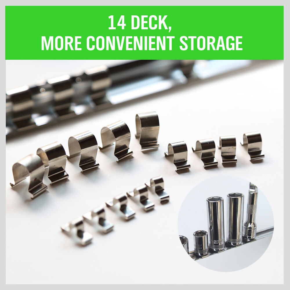 3pc Socket Holder Rail | 1/4″ 3/8″ 1/2″ Rack Mount Steel Drawer Tray Organizer