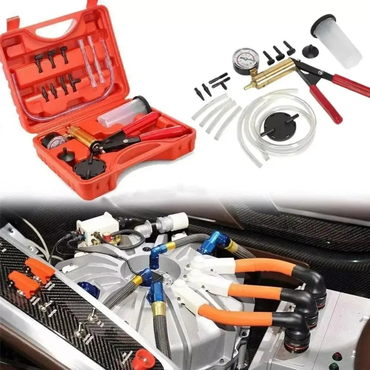 Manual Vacuum Pressure Pump Brake Fluid Drain Kit Vacuum PistolPump Tester Kit