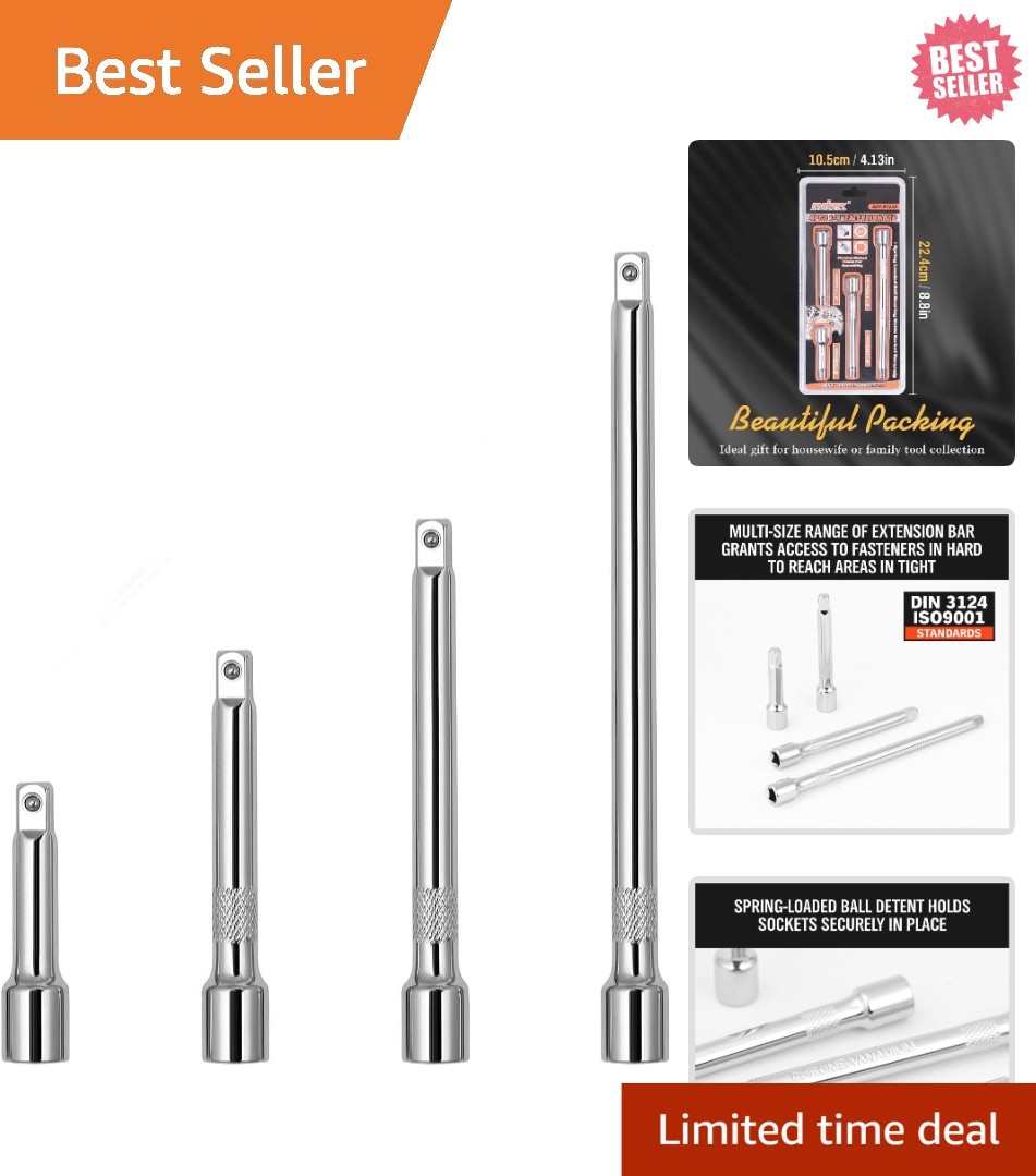 4-Piece 1/4″ Socket Extension Set – Durable Chrome Vanadium for Precision