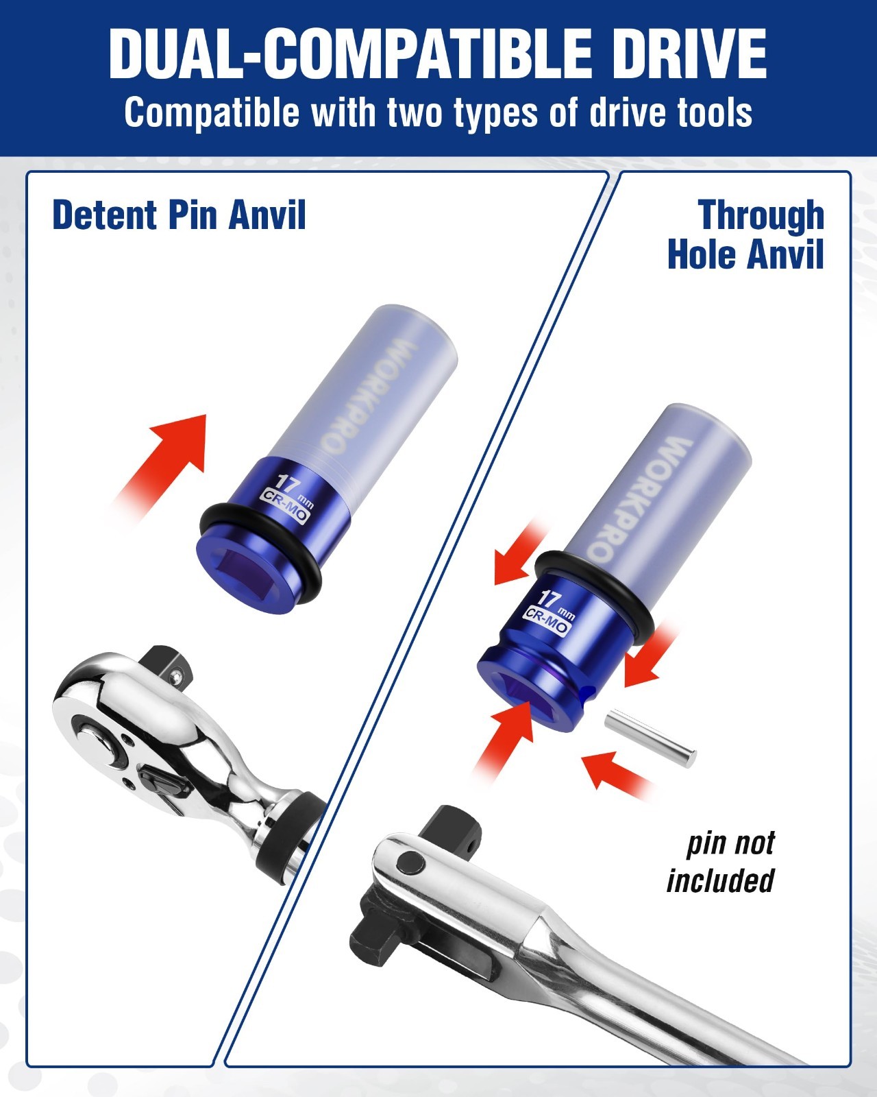 1/2″ Drive Lug Nut Impact Socket Set – 4PC Deep Thin Wall, 17-19-21-22mm, Cr-Mo
