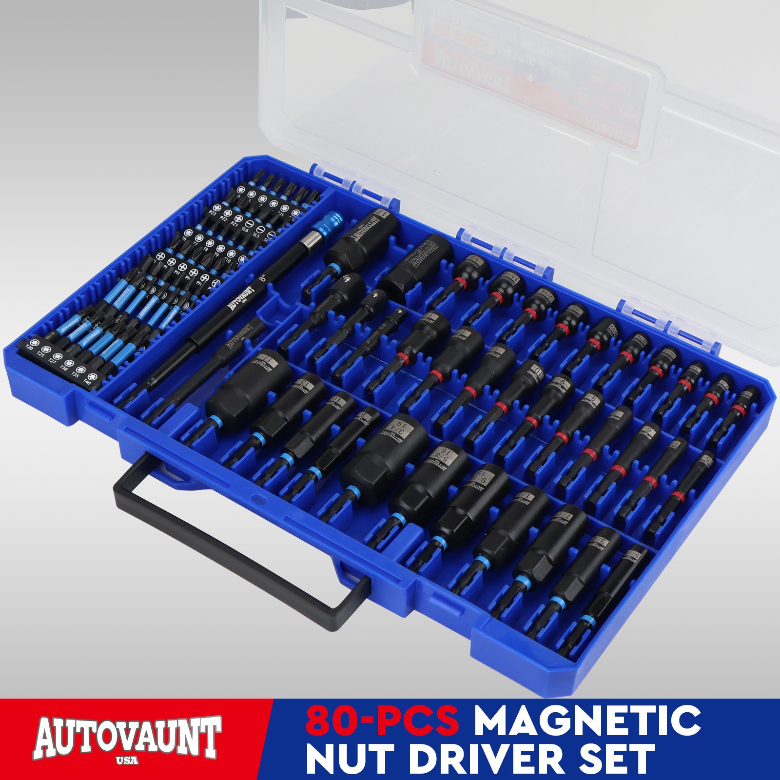80PC Magnetic Impact Nut Driver Set Power Bit Screwdriver SAE Metric 1/4» DIY