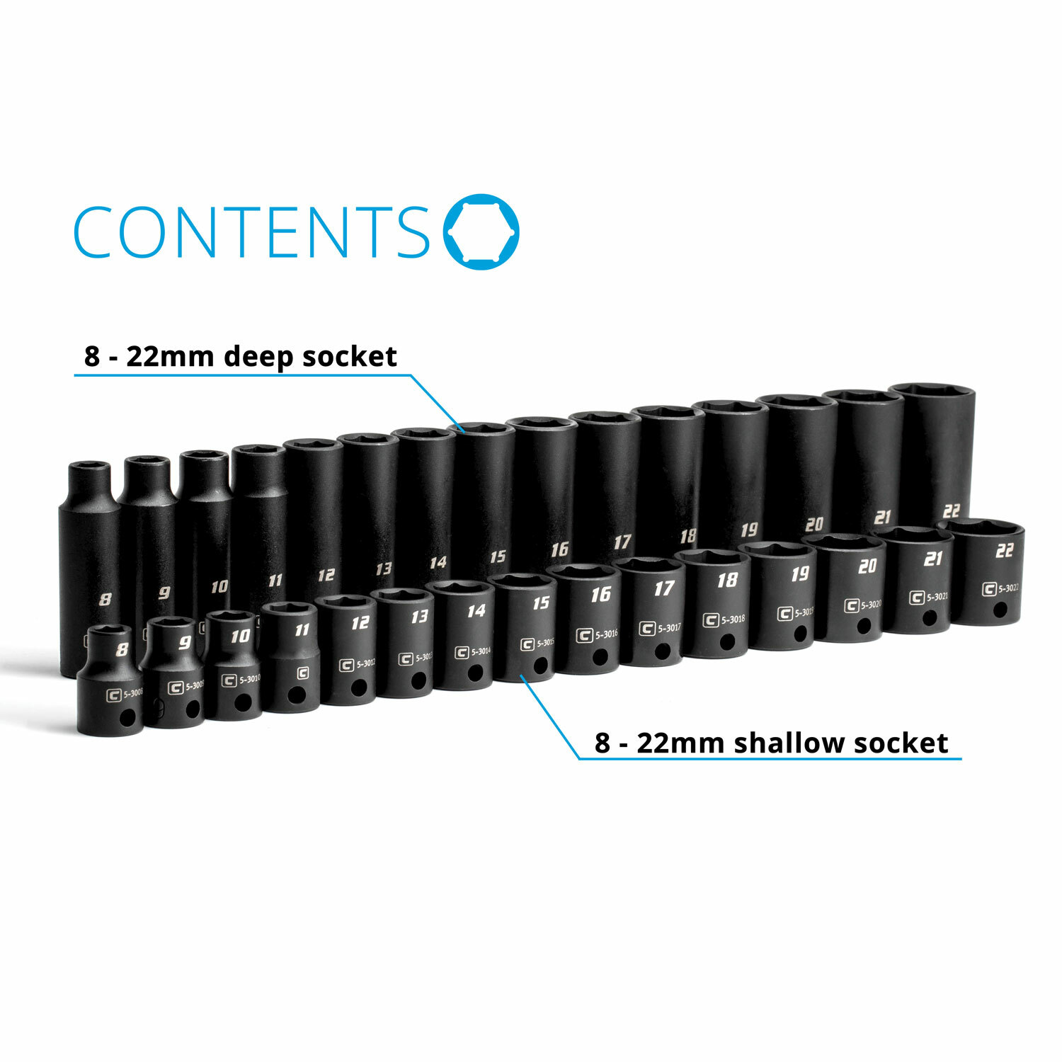 Capri Tools 3/8 in. Drive Shallow and Deep Impact Socket Set, Metric, 30-Piece