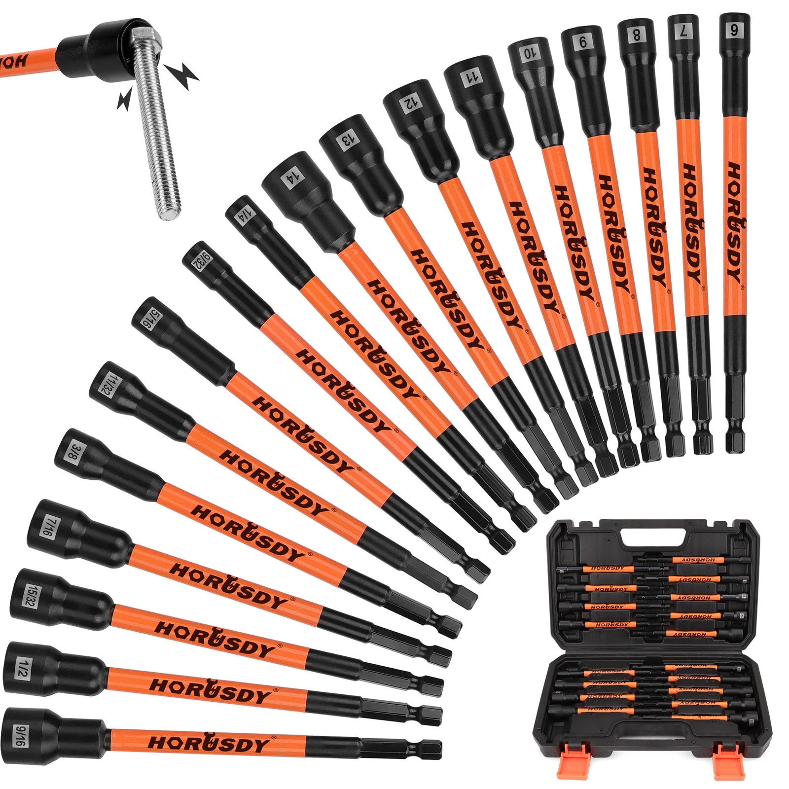 18PC Extra Long Magnetic Nut Driver Set Impact Dril 1/4″ Quick-Change Hex Shank