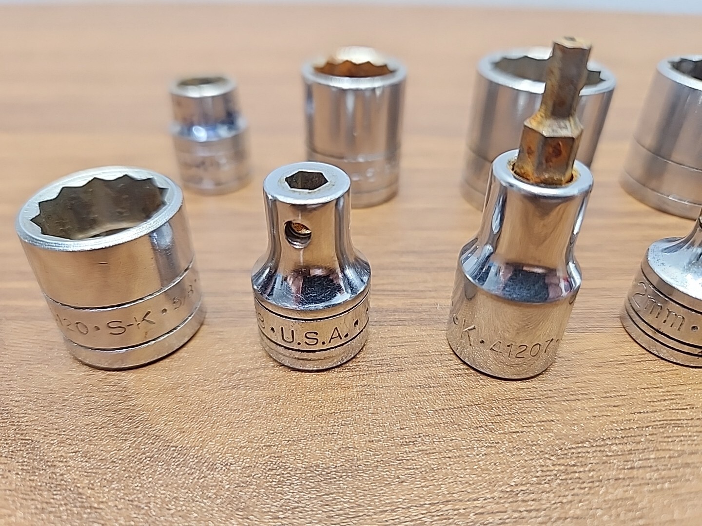 (9) S-K Wayne 3/8″ Drive 12 Point & Specialty SAE Metric Sockets Lot ~ Made USA