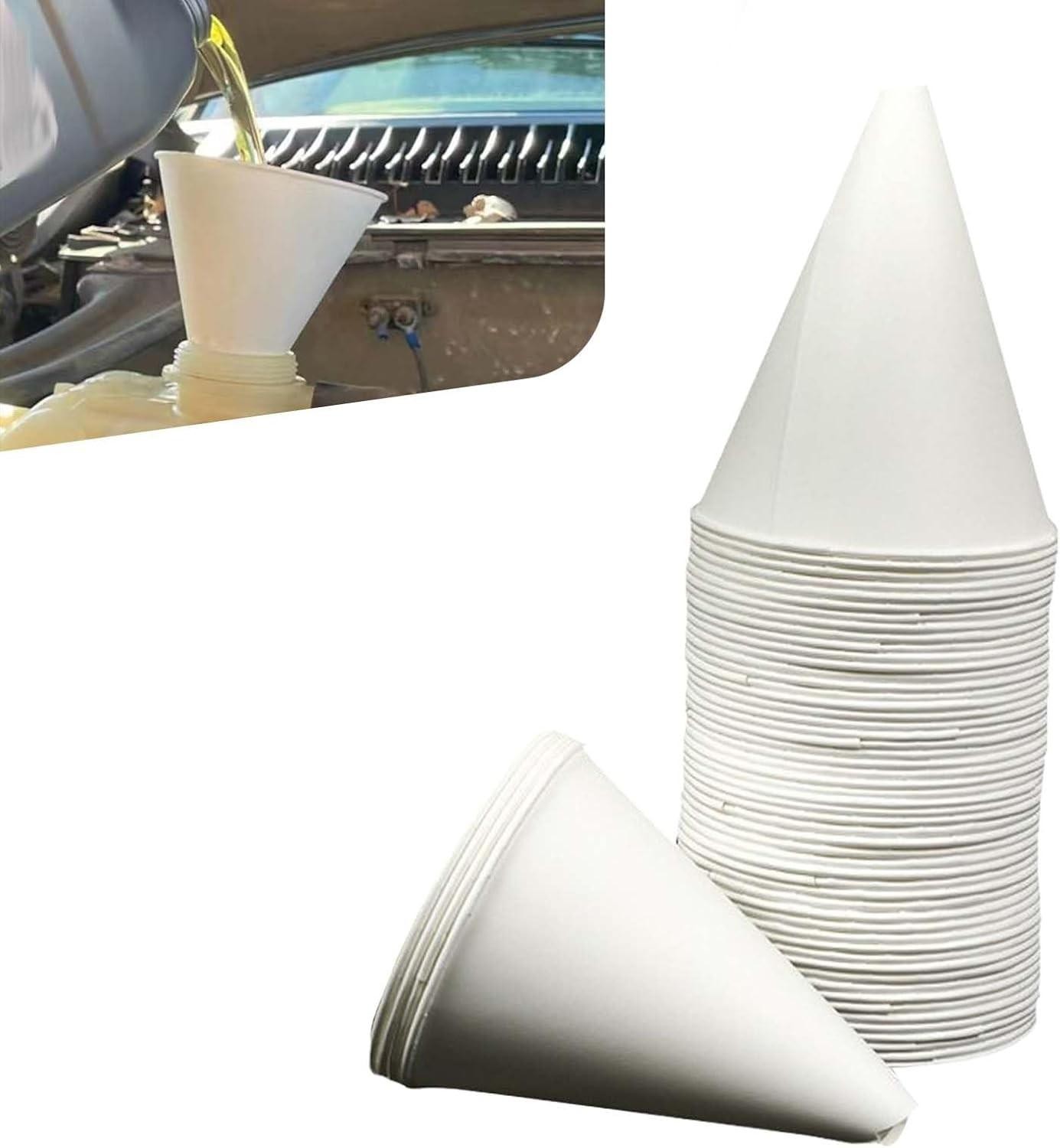 50pcs Disposable Paper Oil Funnels 6oz Automotive Car Funnel White