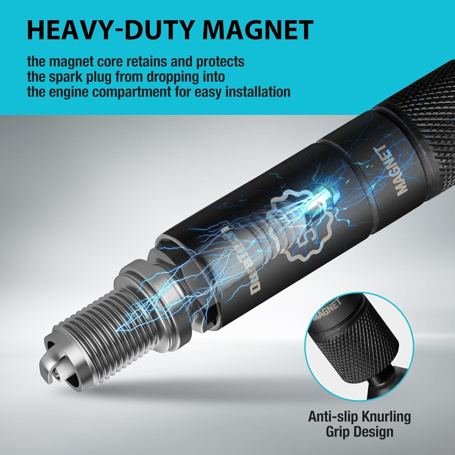 DURATECH 5/8″ Swivel Magnetic Spark Plug Socket with 12-Point 3/8″ Drive x 10″