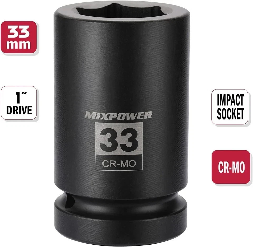 MIXPOWER 2 Pieces 1 Inch Drive Deep Impact Socket, CR-MO, 33mm (2 Pieces)
