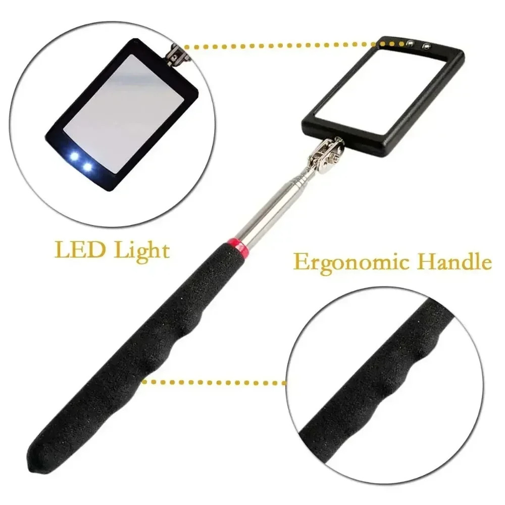 Inspection Mirror LED Light Telescoping Mirrors 360 Rotation Mechanic Tools UK