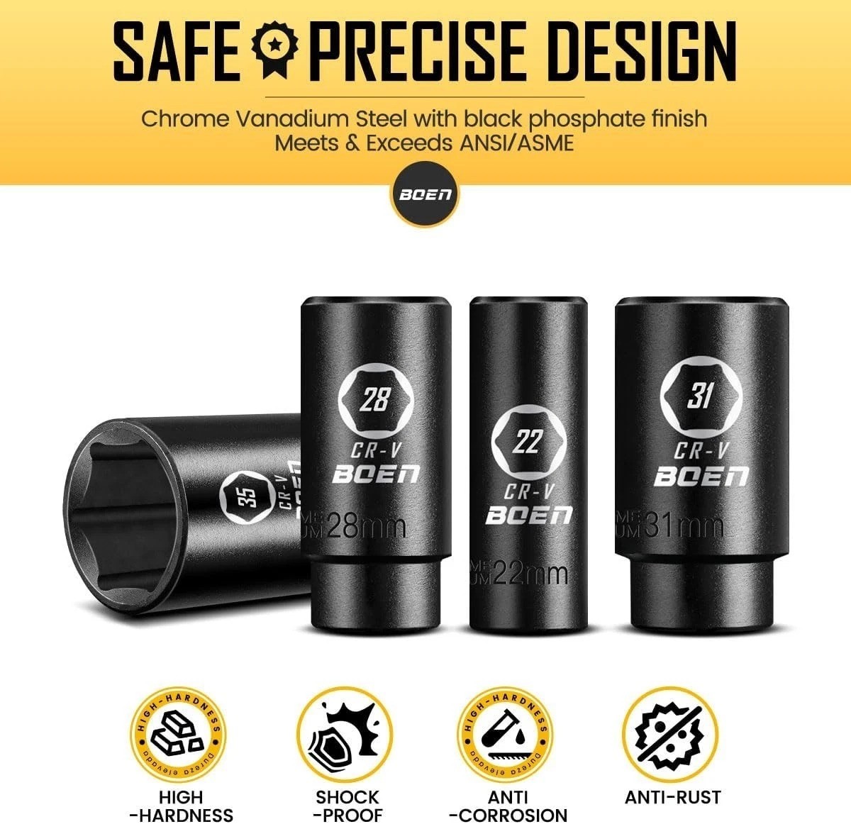 Precision 27PCS Metric Deep Socket Set with Laser Markings and Portable Case