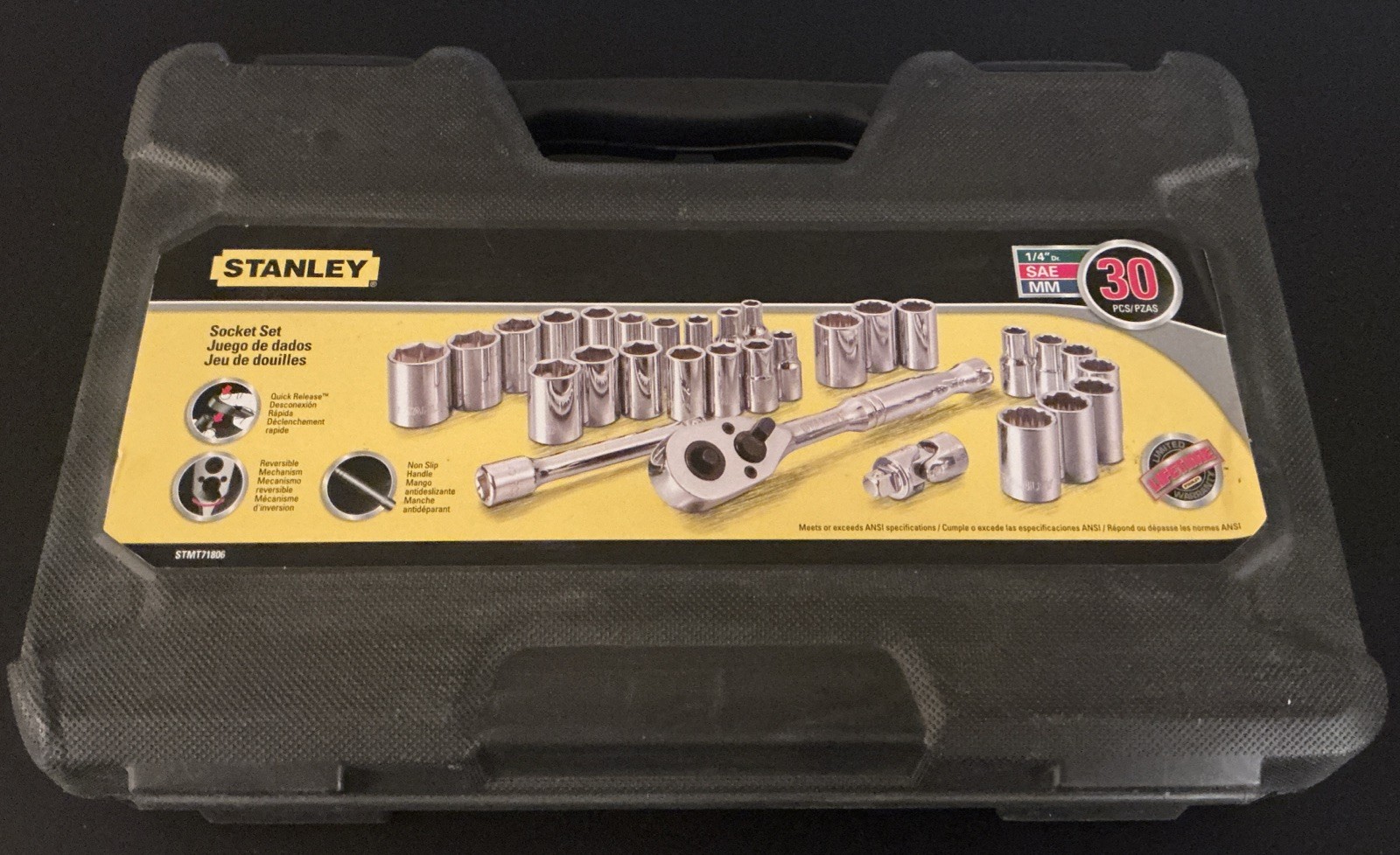 NOB Stanley 30-Piece Ratchet Set SAE/MM 1/4″ Drive, Case, 6-12 mm, 3/16-1/2