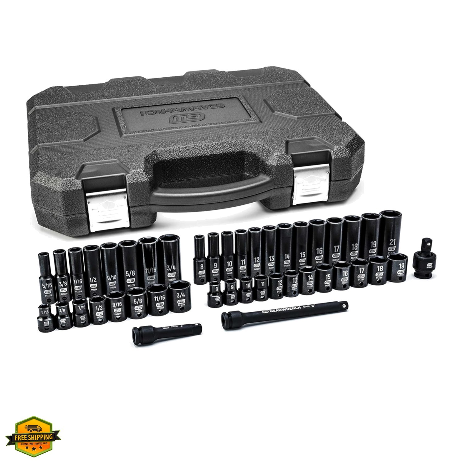 44 Pc. 3/8″ Drive 6 Point Standard & Deep Impact SAE/Metric Socket Set – 84916N
